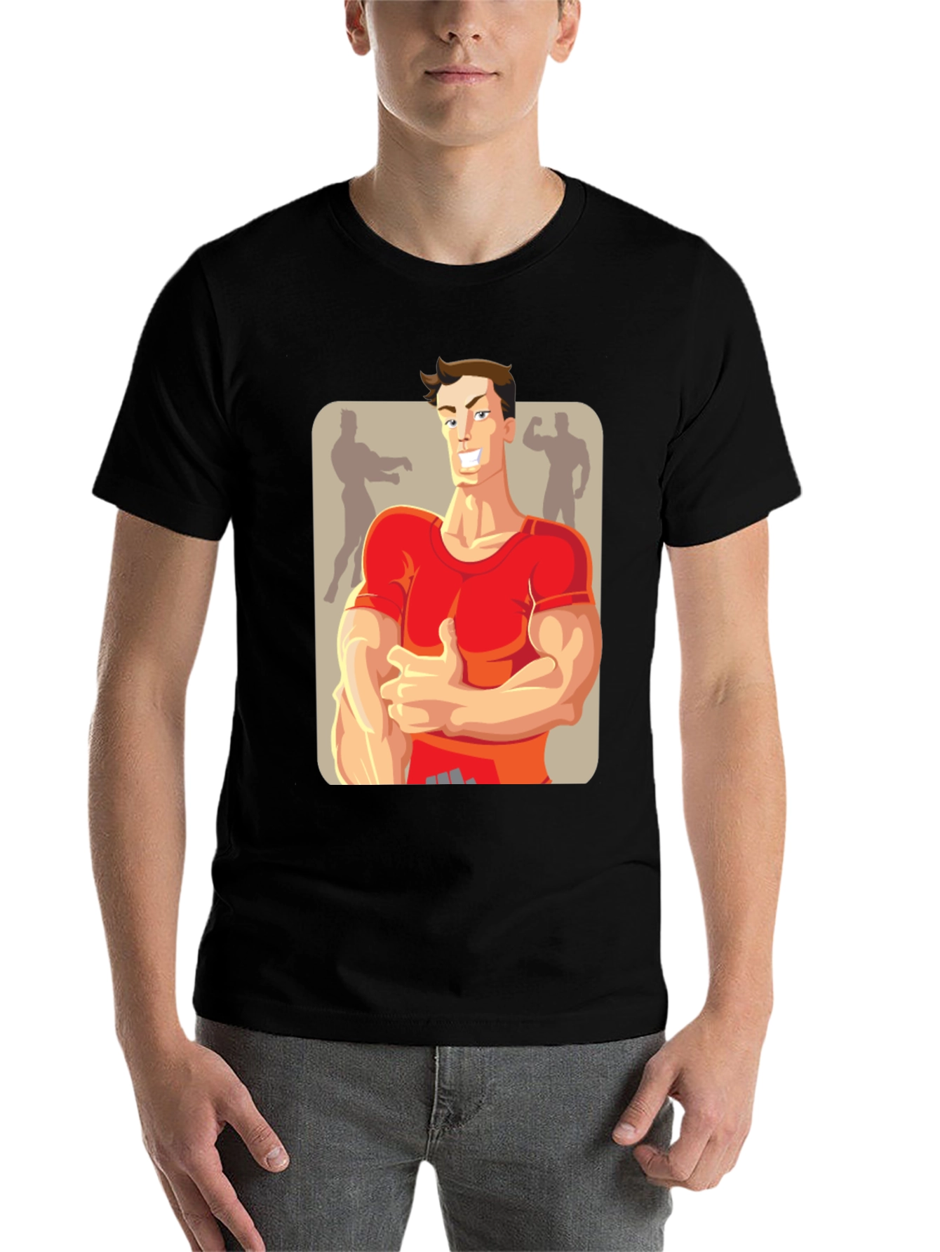 Black Bodybuilder Cartoon Graphic T-Shirt view 7