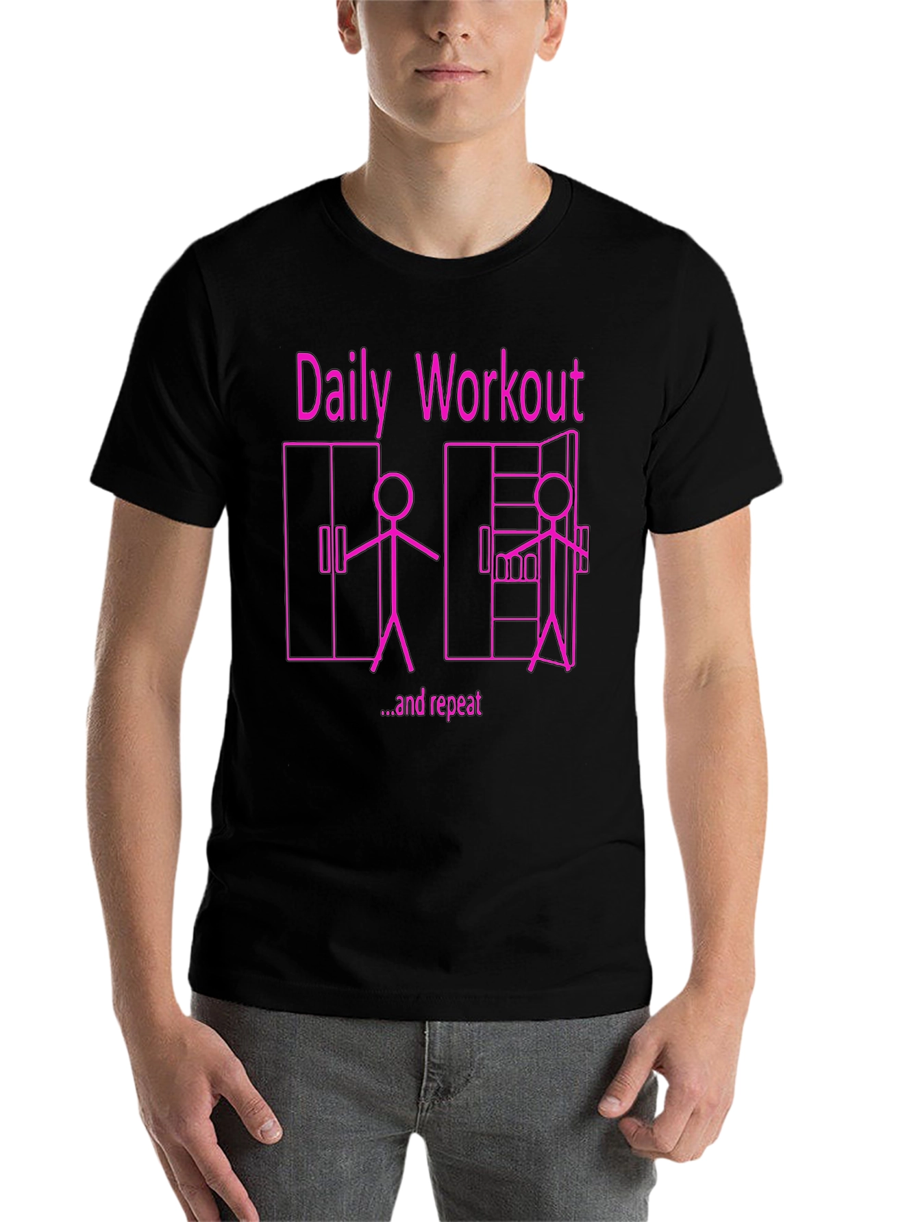 Black Daily Workout & Repeat Funny Graphic Tee view 7