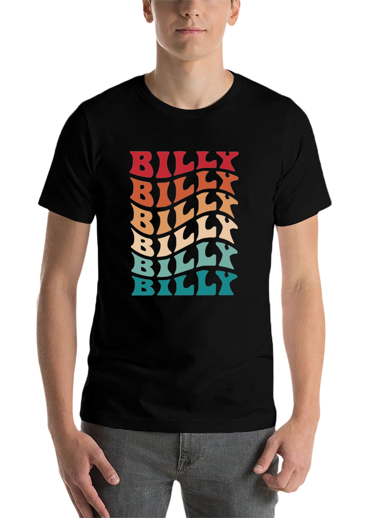 Black Retro Billy Tee - Cool Wavy Text Design view 7