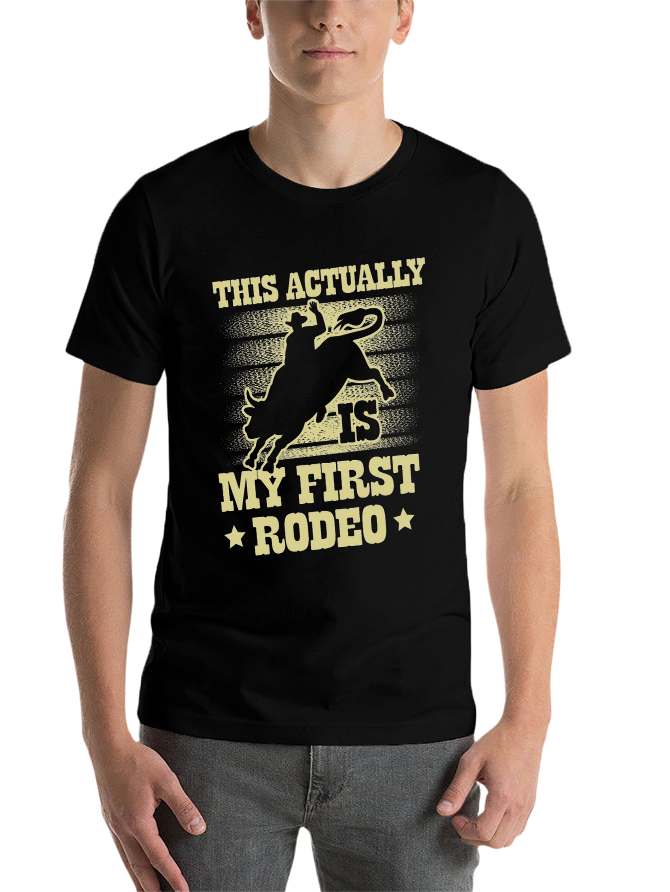 Black "My First Rodeo" Graphic Tee - Cowboy Bull Riding T-Shirt view 7