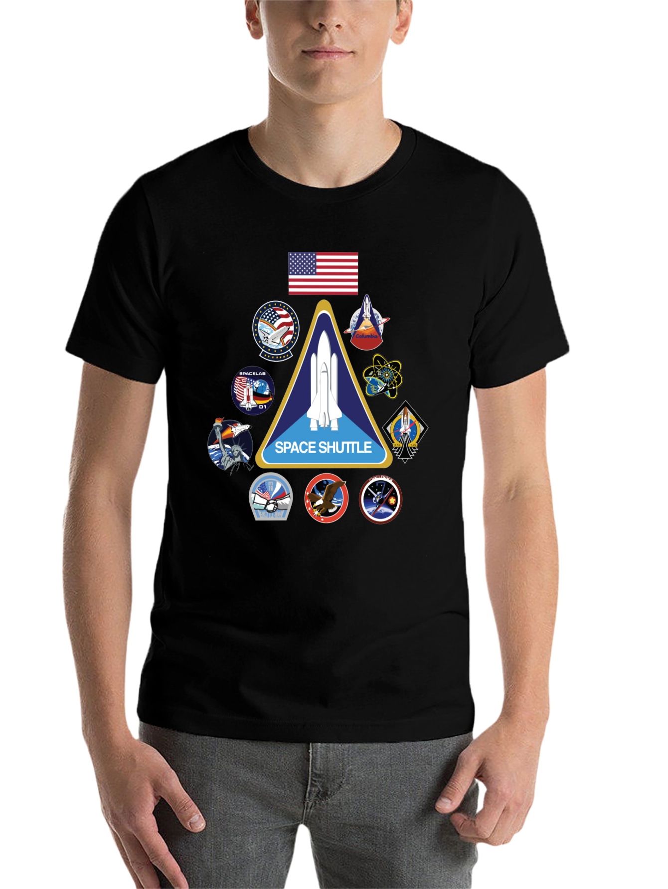 Black Space Shuttle Mission Patches Black T-Shirt view 7
