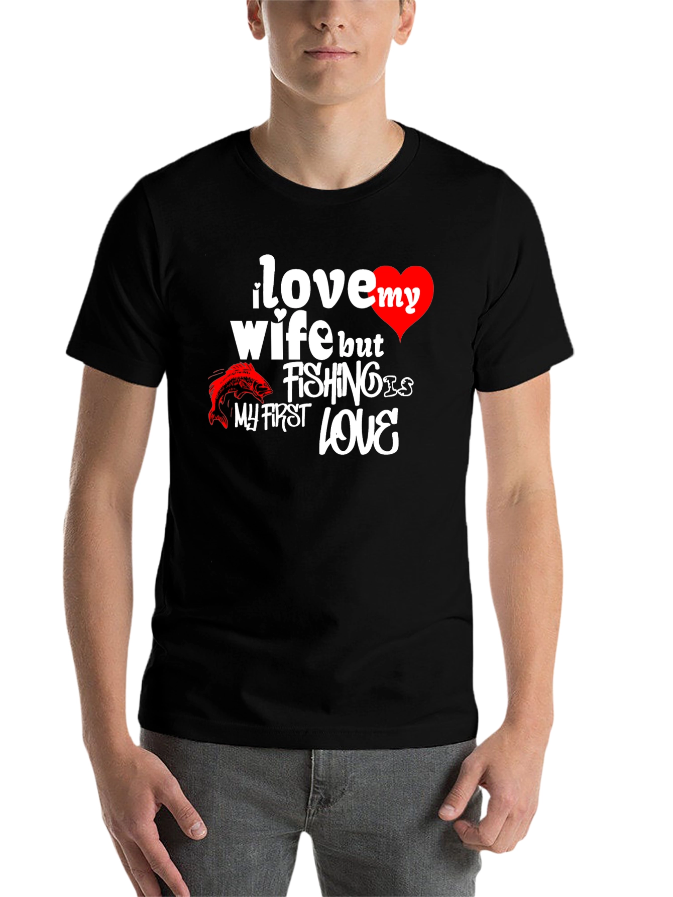 Black I Love My Wife Fishing T-Shirt view 7