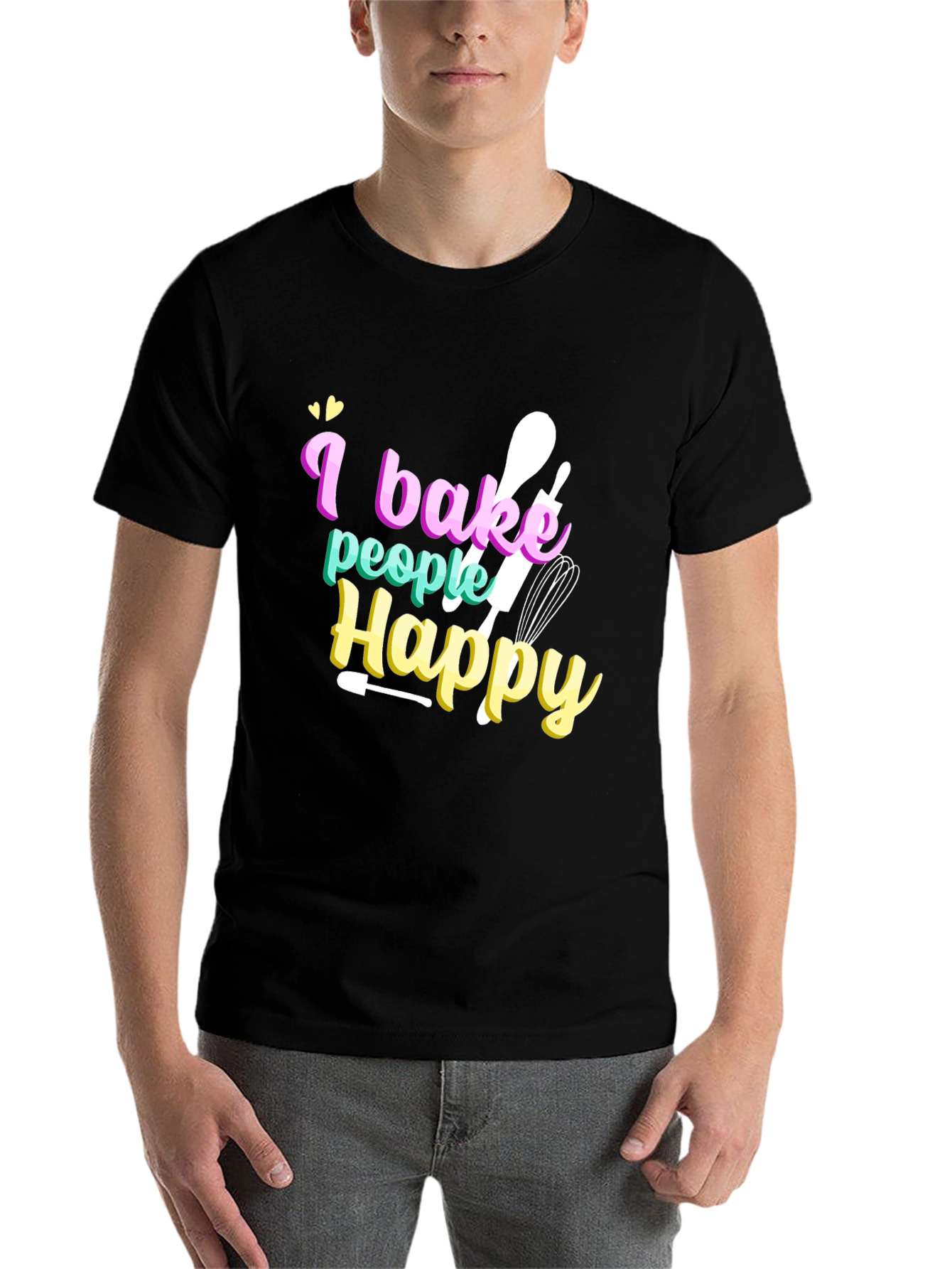 Black I Bake People Happy Graphic Tee - Black view 7