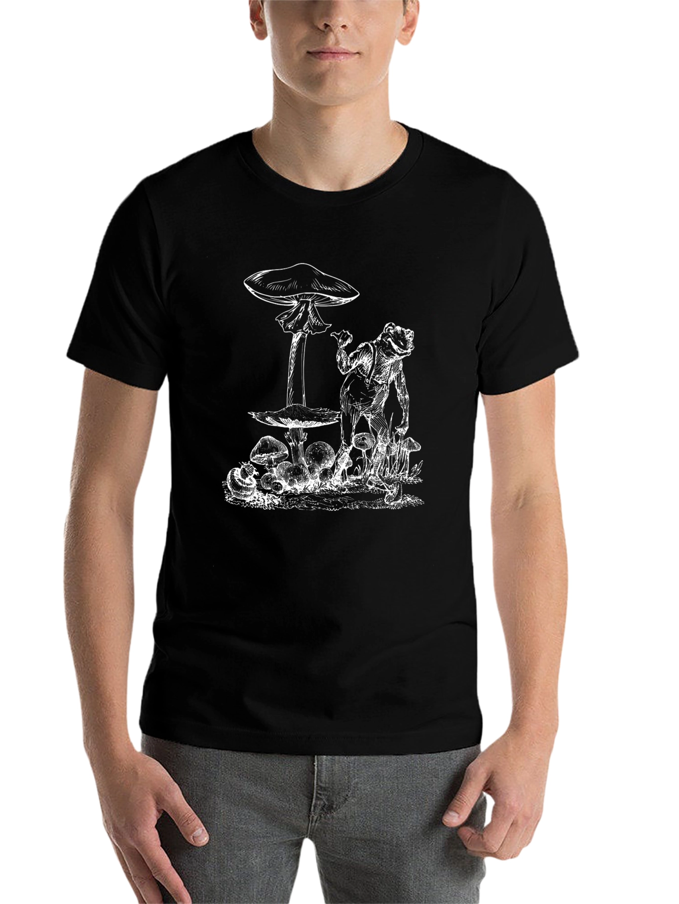 Black Frog and Mushroom Graphic Tee - Black Cotton Blend view 7