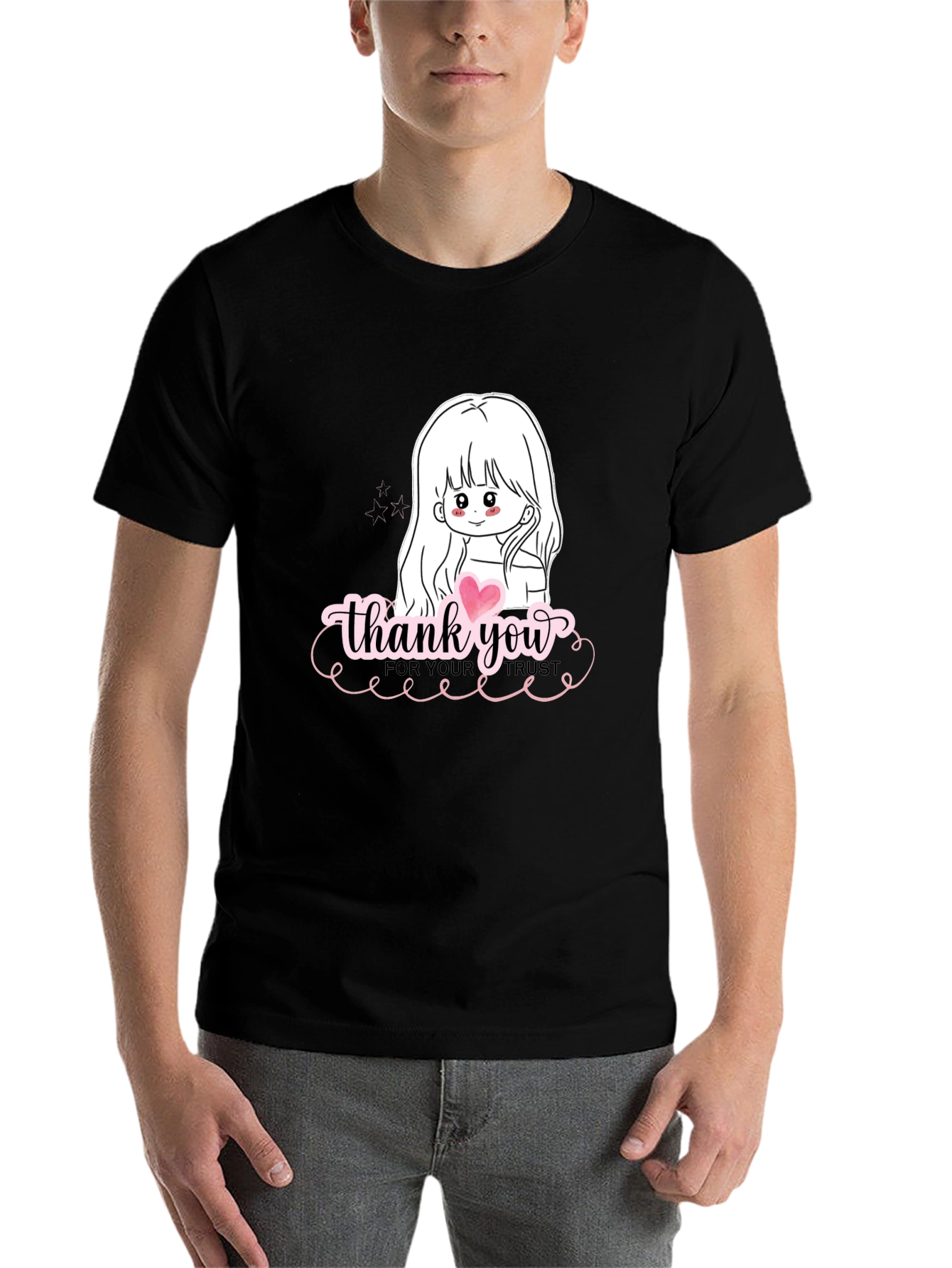 Black Thank You Girl Graphic T-Shirt - Casual Black Tee view 7