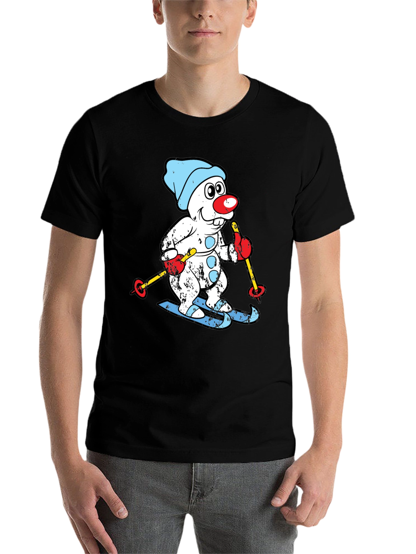 Black Skiing Snowman T-Shirt - Winter Fun view 7