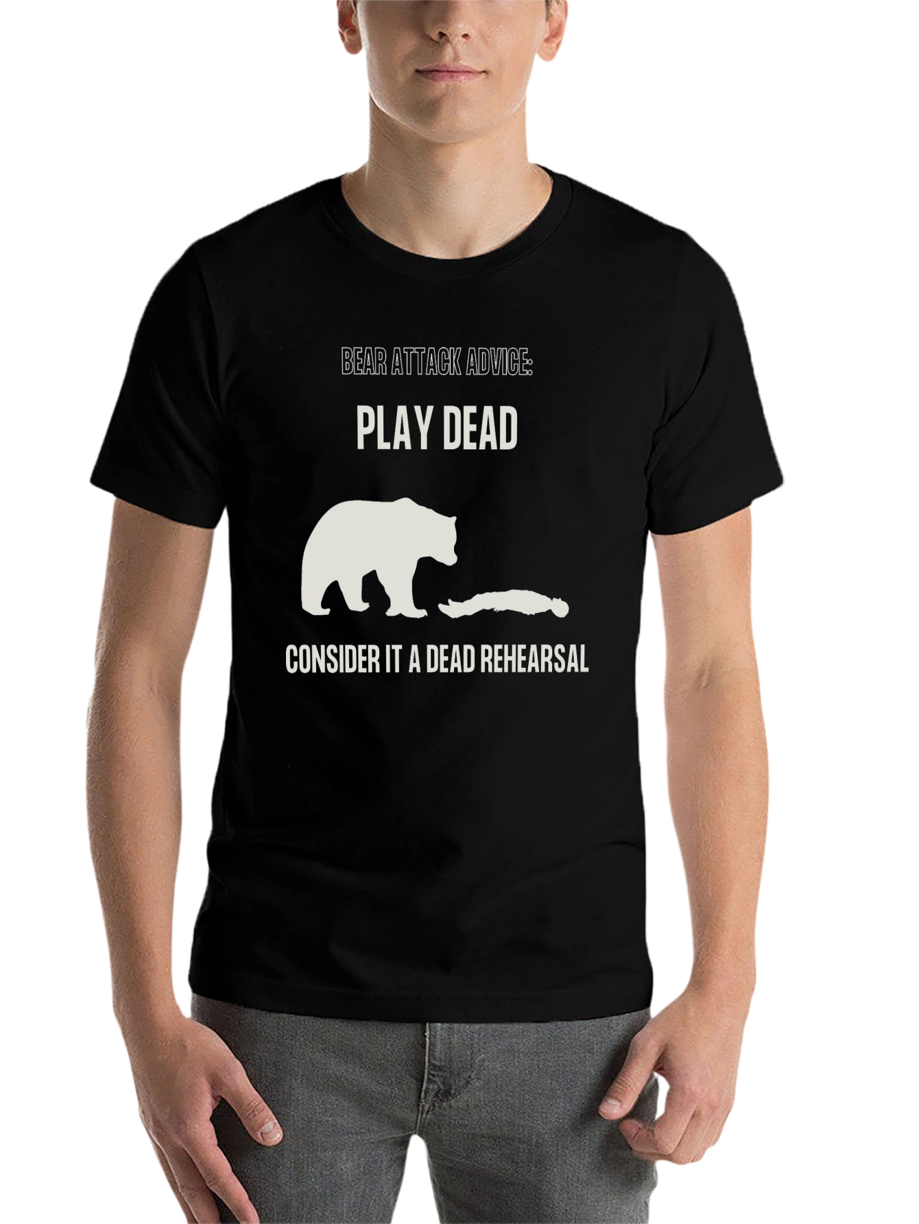 Black Bear Attack Advice T-Shirt - Play Dead Rehearsal view 7