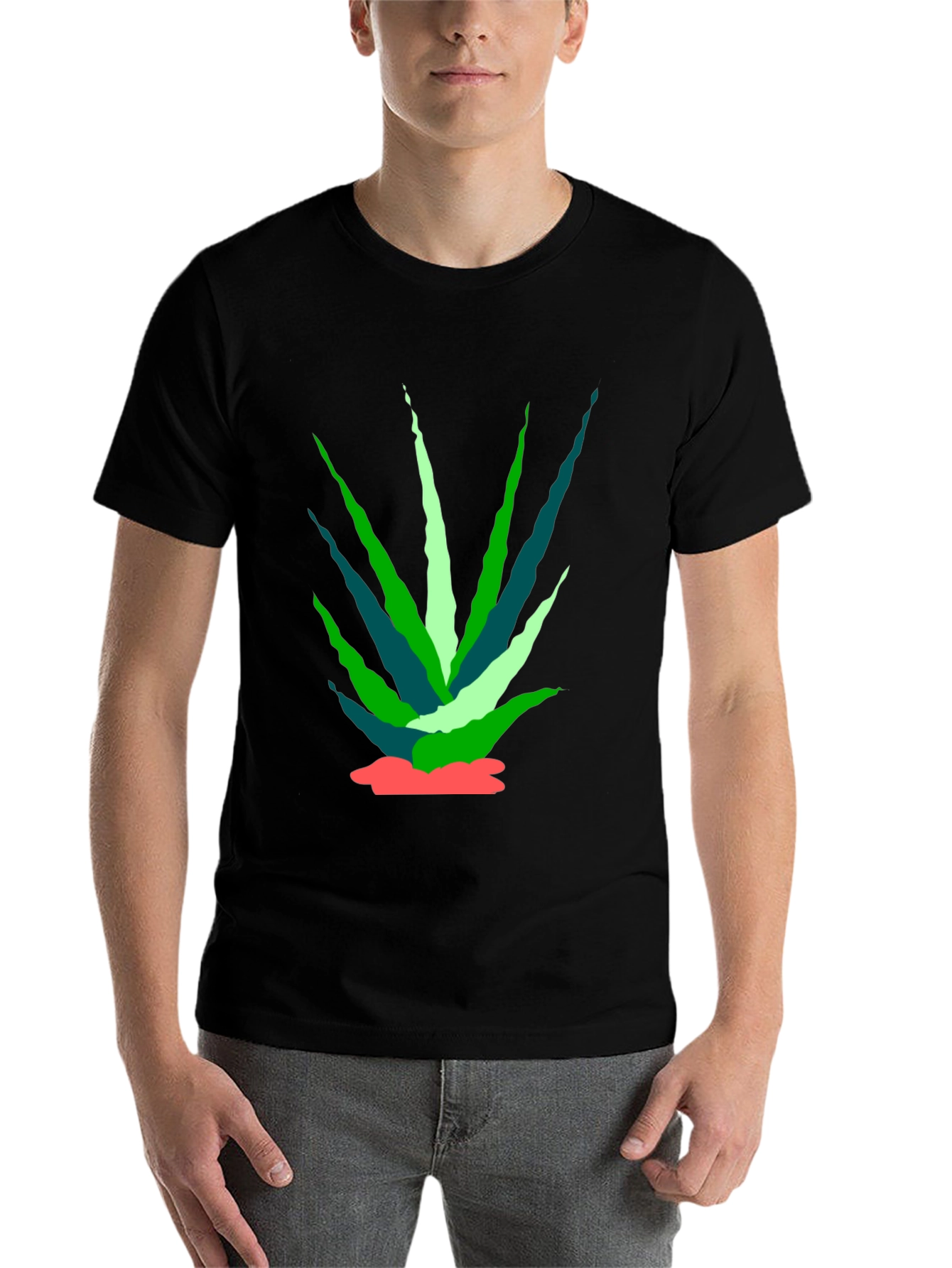 Black Abstract Agave Plant Black Tee view 7