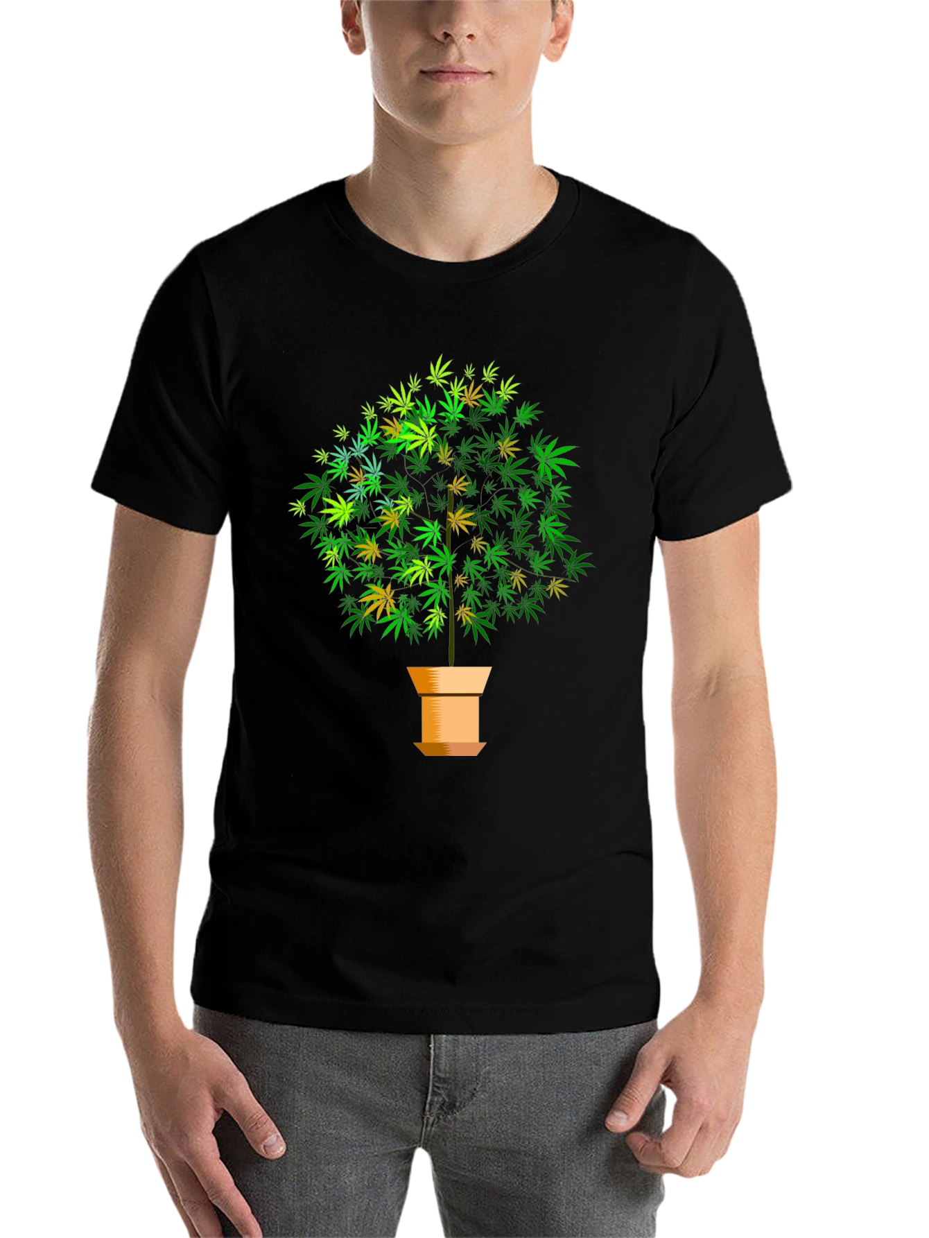 Black Marijuana Tree Graphic Black T-Shirt view 7
