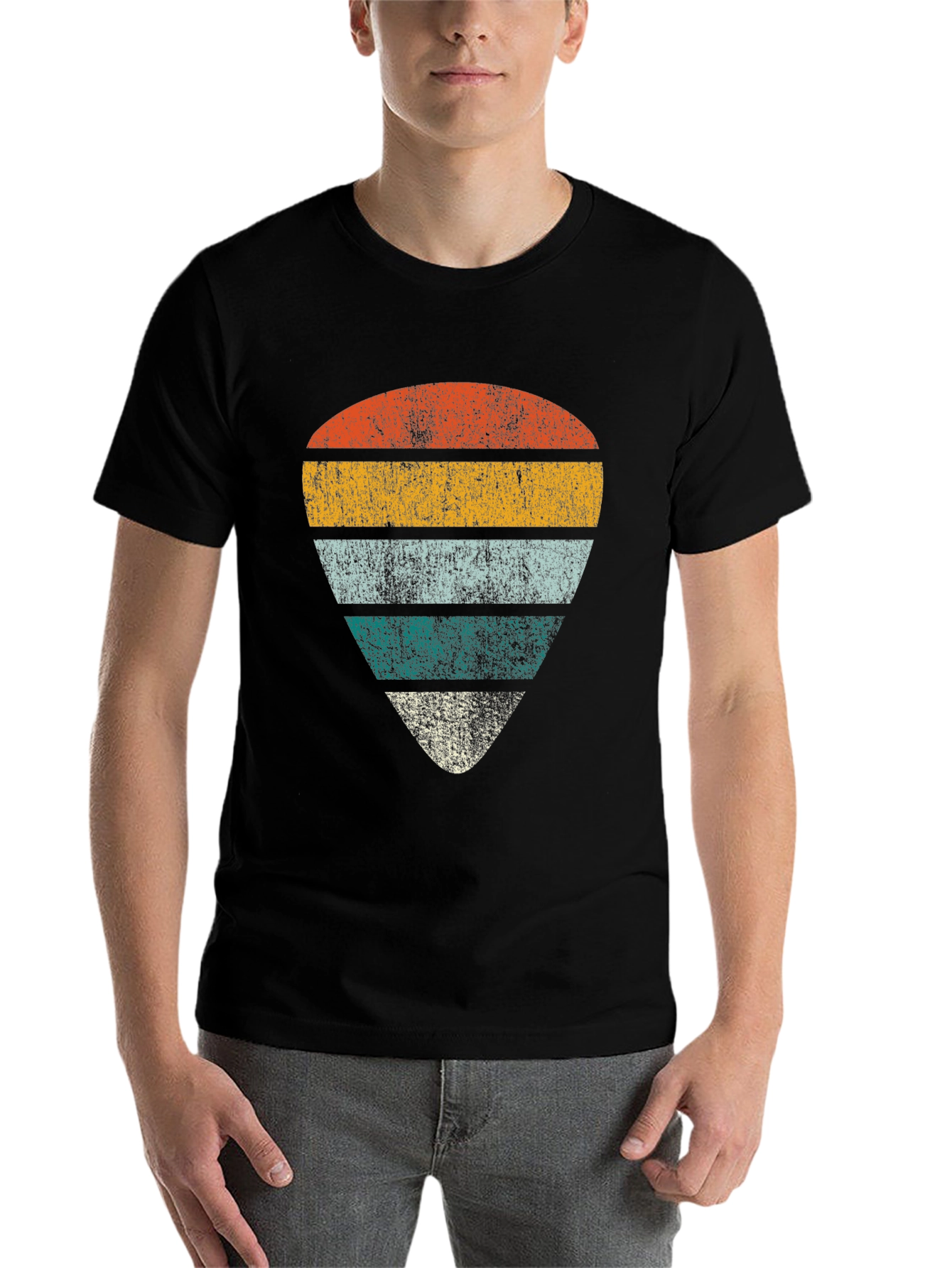 Black Retro Guitar Pick Graphic Tee - Black view 7