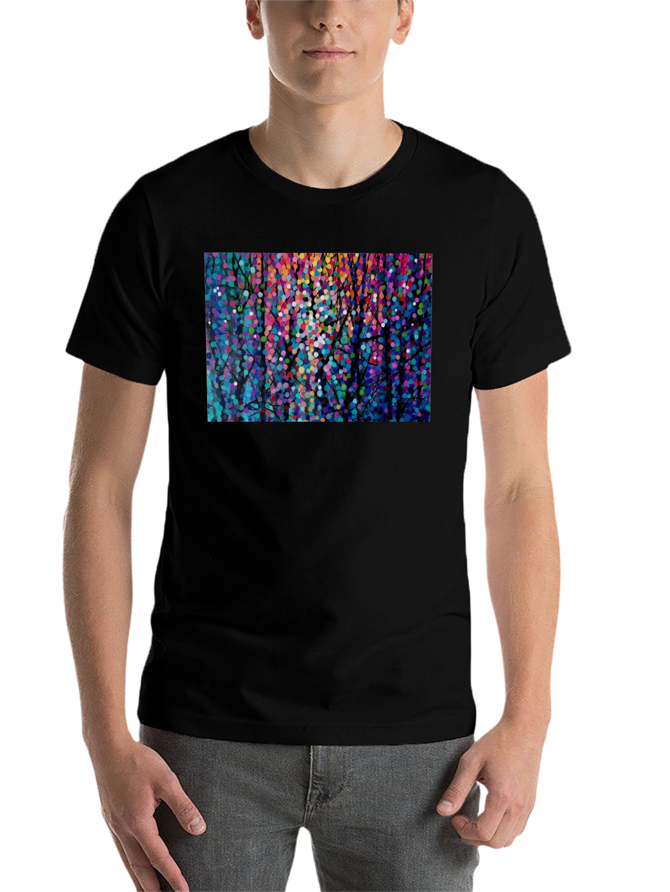 Black Colorful Abstract Forest Graphic Tee - Black view 7