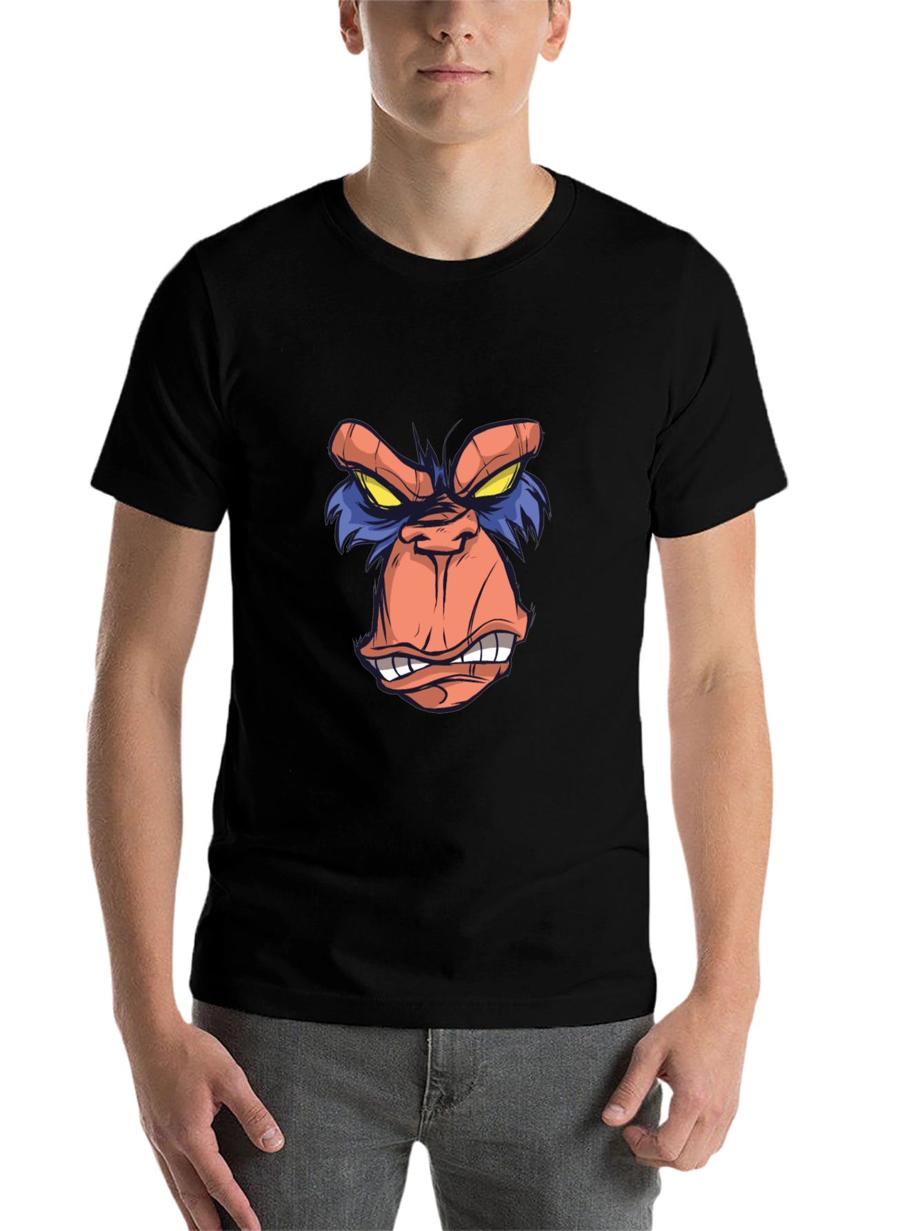 Black Cartoon Ape Face Graphic Tee - Black view 7