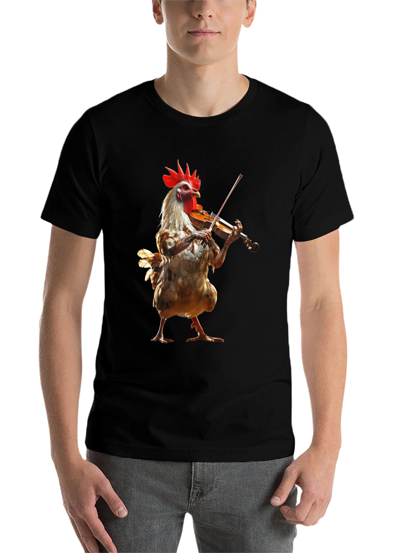 Black Chicken Playing Violin Graphic Tee view 7