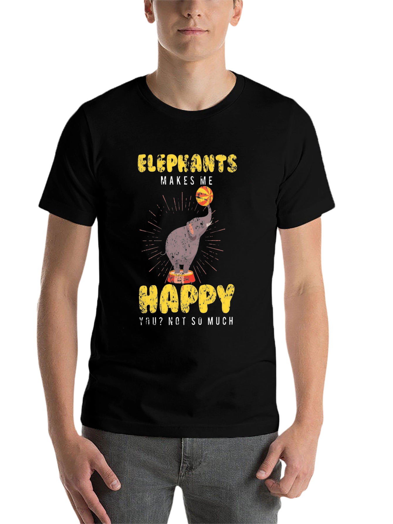 Black Elephant Makes Me Happy Graphic Tee view 7
