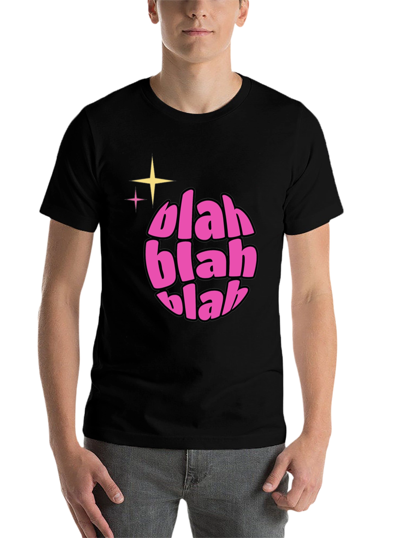 Black Blah Blah Blah Graphic Tee - Trendy Crew Neck Shirt view 7