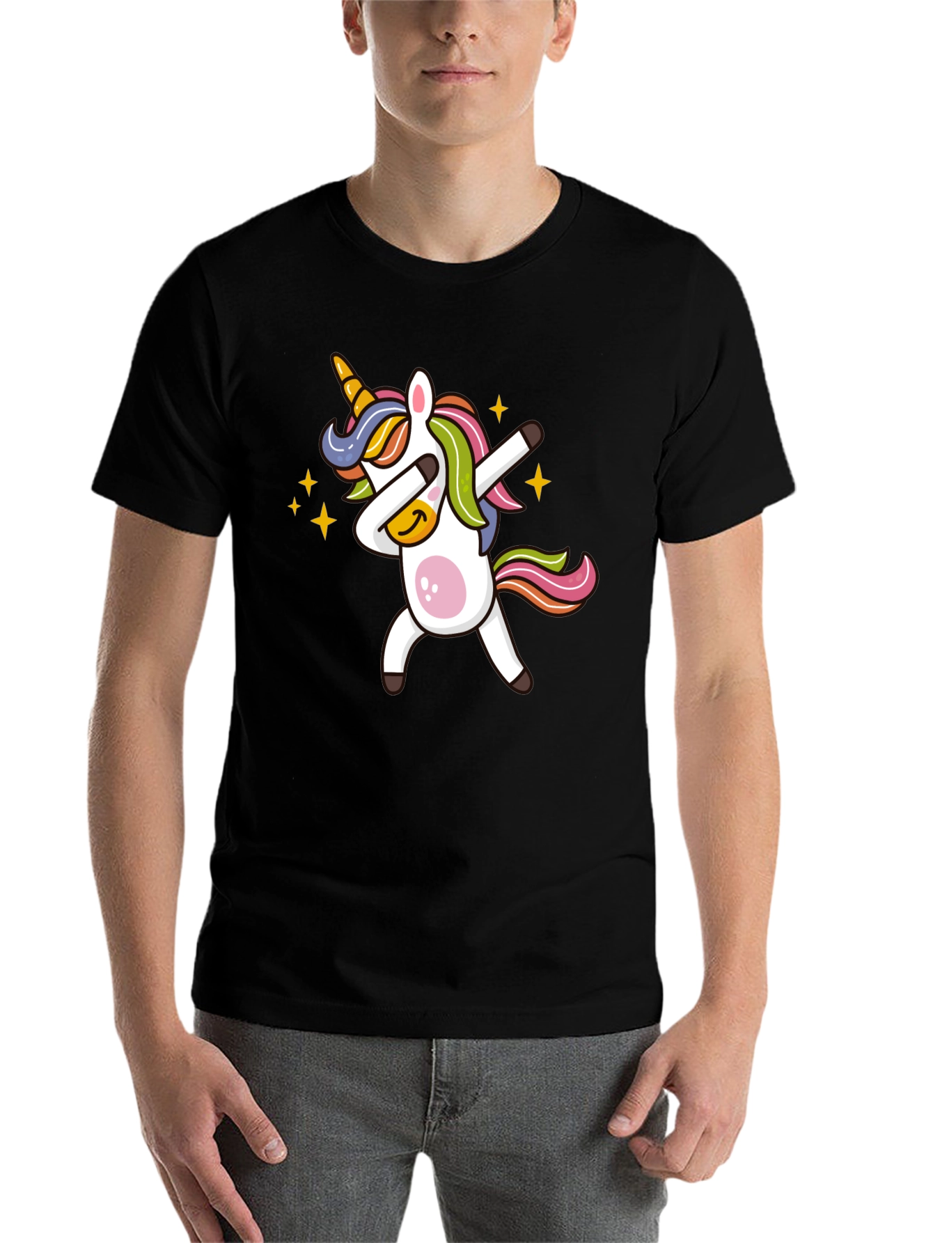 Black Dabbing Unicorn Graphic Tee - Black Cotton Blend view 7