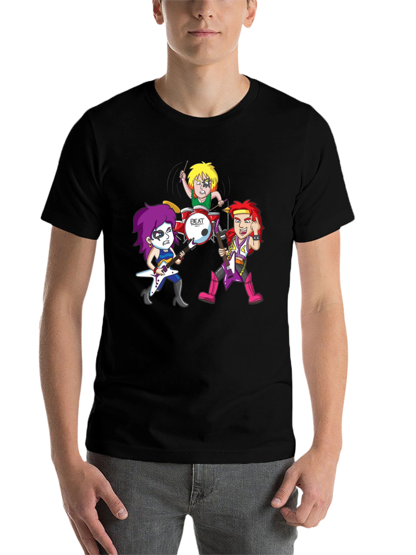 Black Rock Band Cartoon Graphic Black T-Shirt view 7