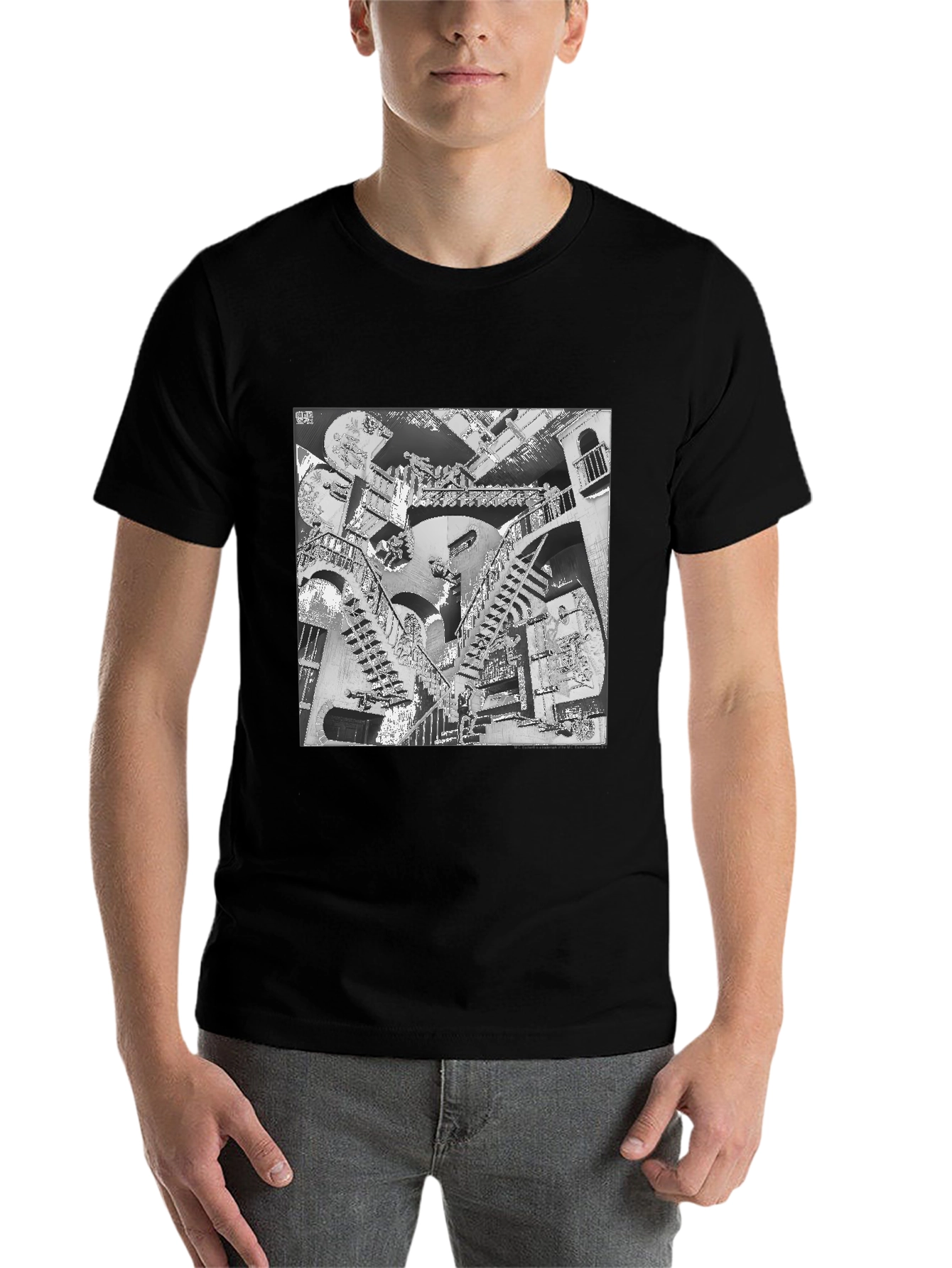 Black Escher Stairs Black Graphic Tee view 7
