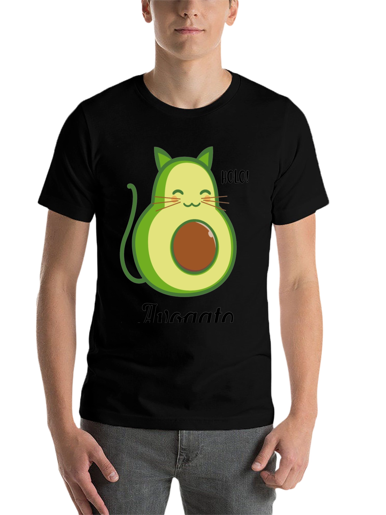 Black Avocato T-Shirt - Avocado Cat Pun Tee view 7