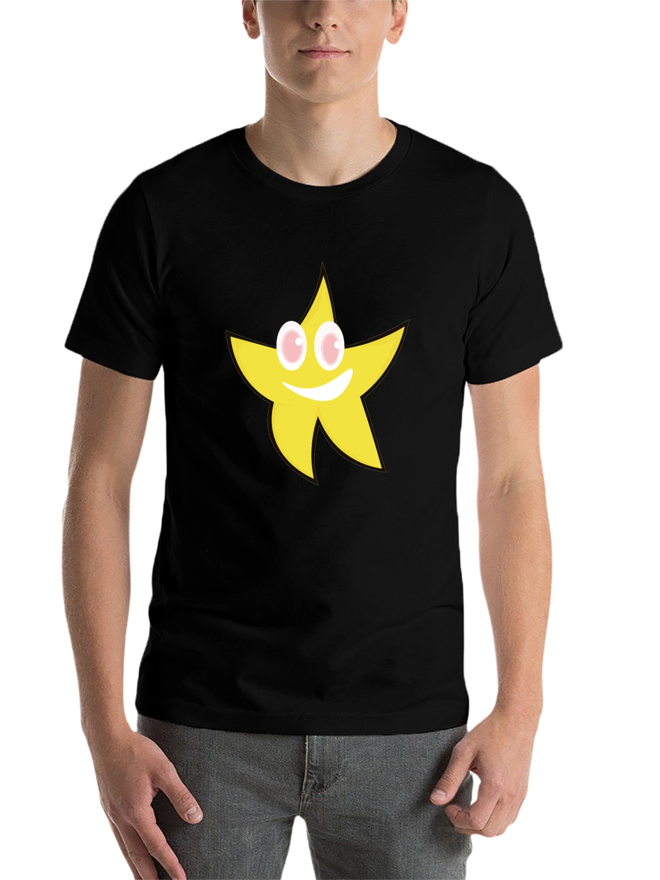 Black Smiling Star Graphic T-Shirt - Black Cotton Tee view 7