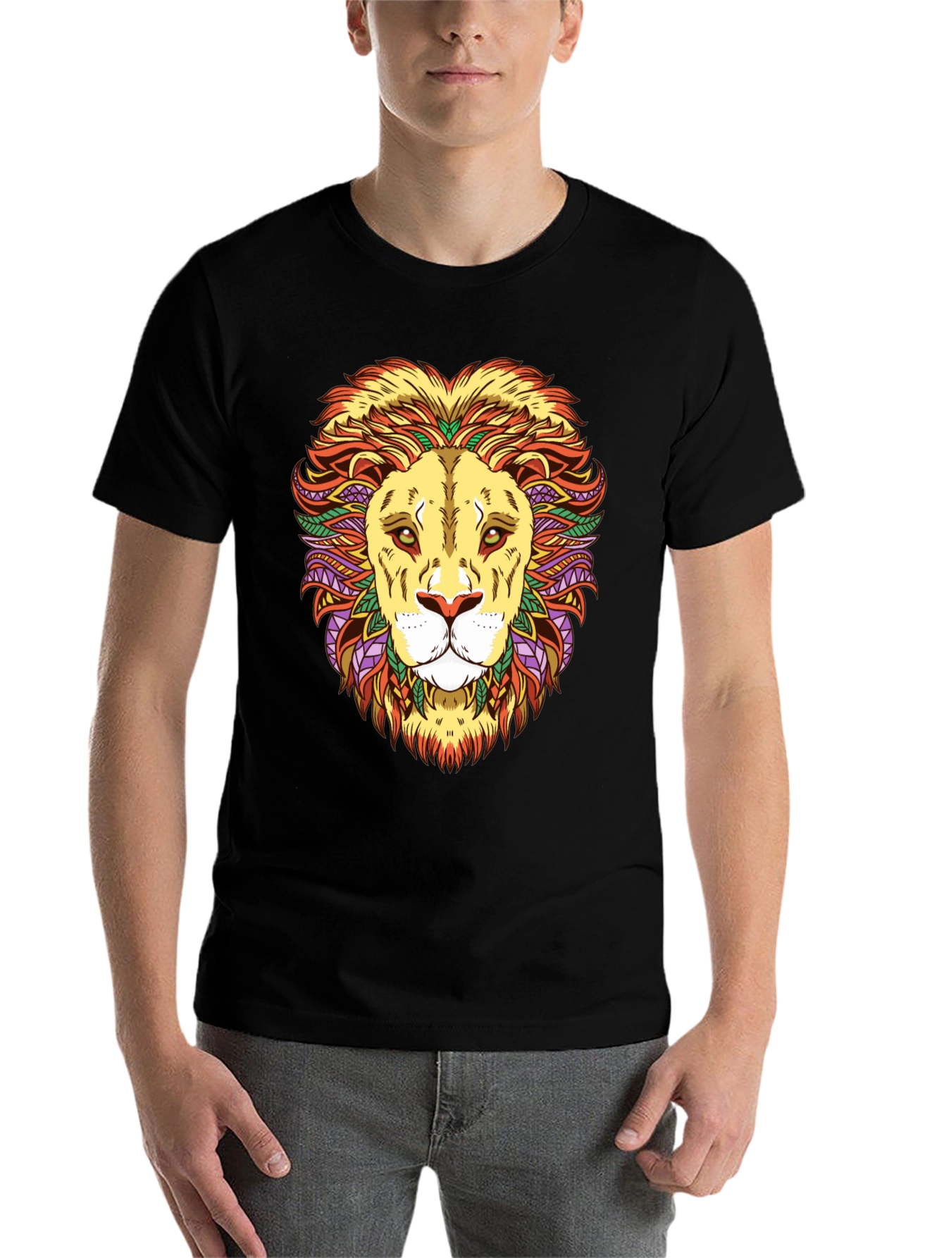 Black Lion Head Graphic T-Shirt - Vivid Design, Black Cotton Tee view 7