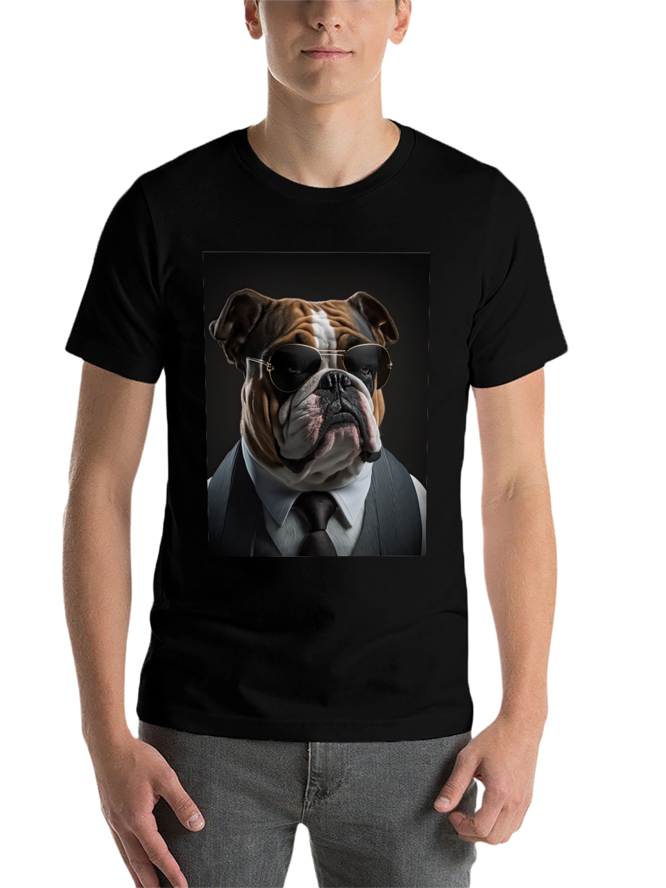 Black Bulldog Boss T-Shirt: Cool Dog in Suit! view 7
