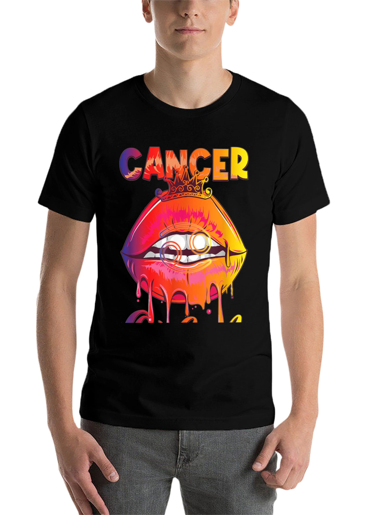 Black Cancer Zodiac Lips Graphic T-Shirt view 7