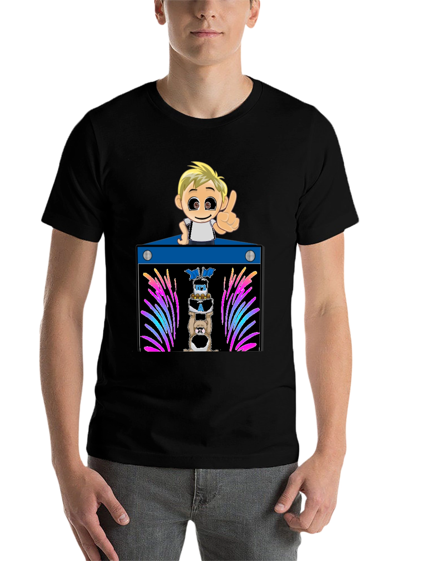 Black Cartoon Boy Birthday T-Shirt view 7