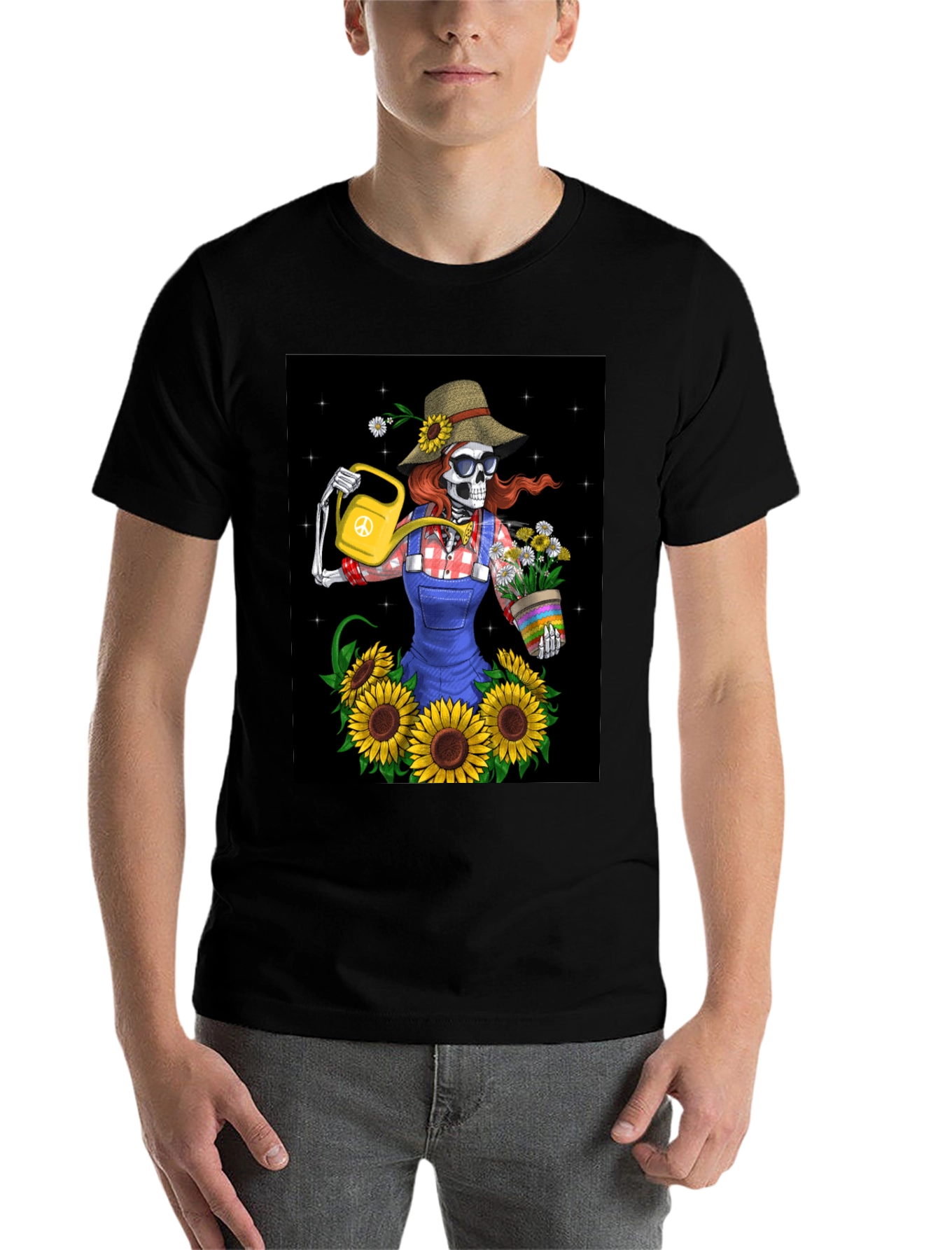 Black Skeleton Gardener Graphic T-Shirt view 7
