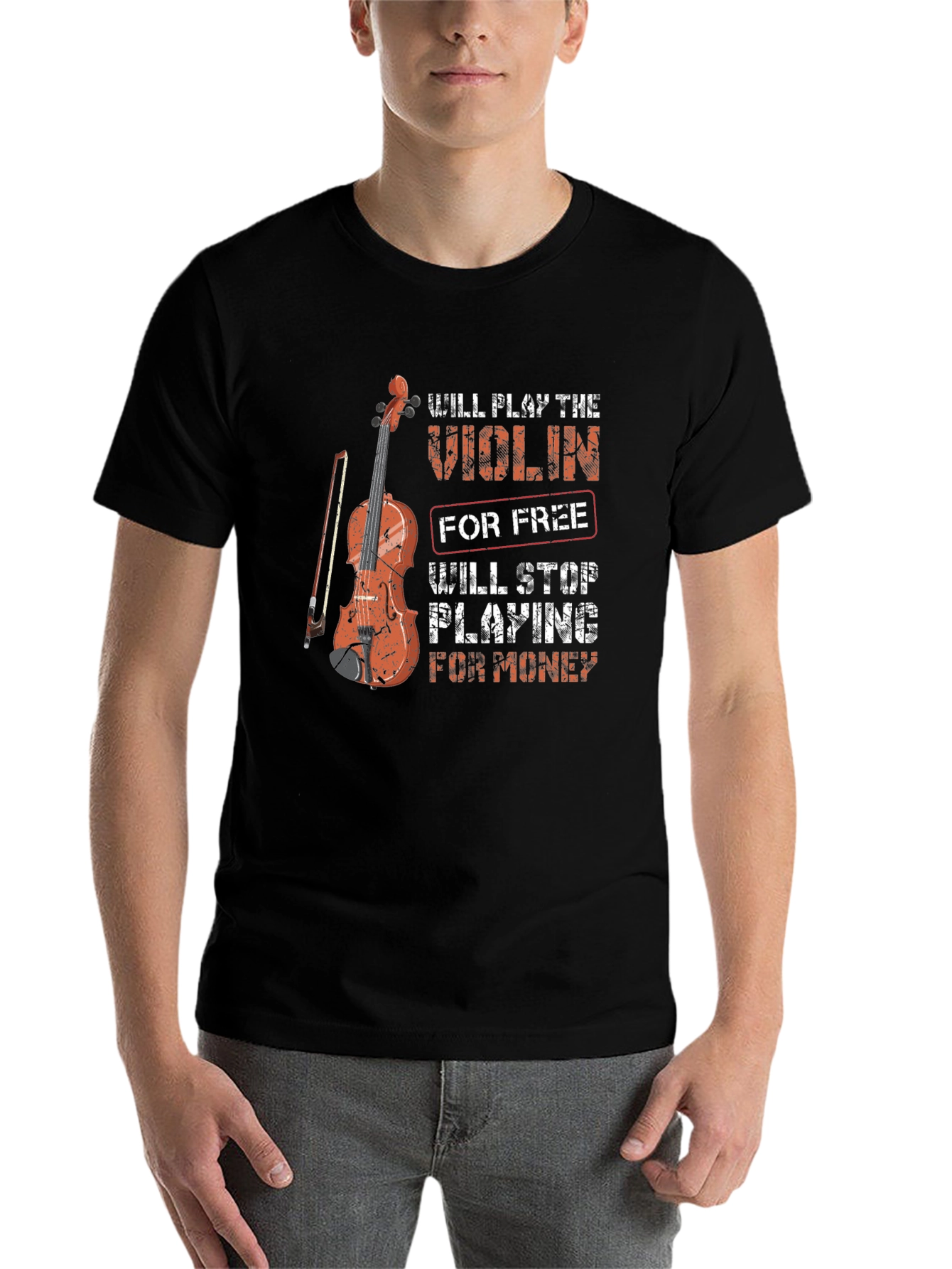 Black Violin Player Graphic T-Shirt - Play for Free, Stop for Money view 7
