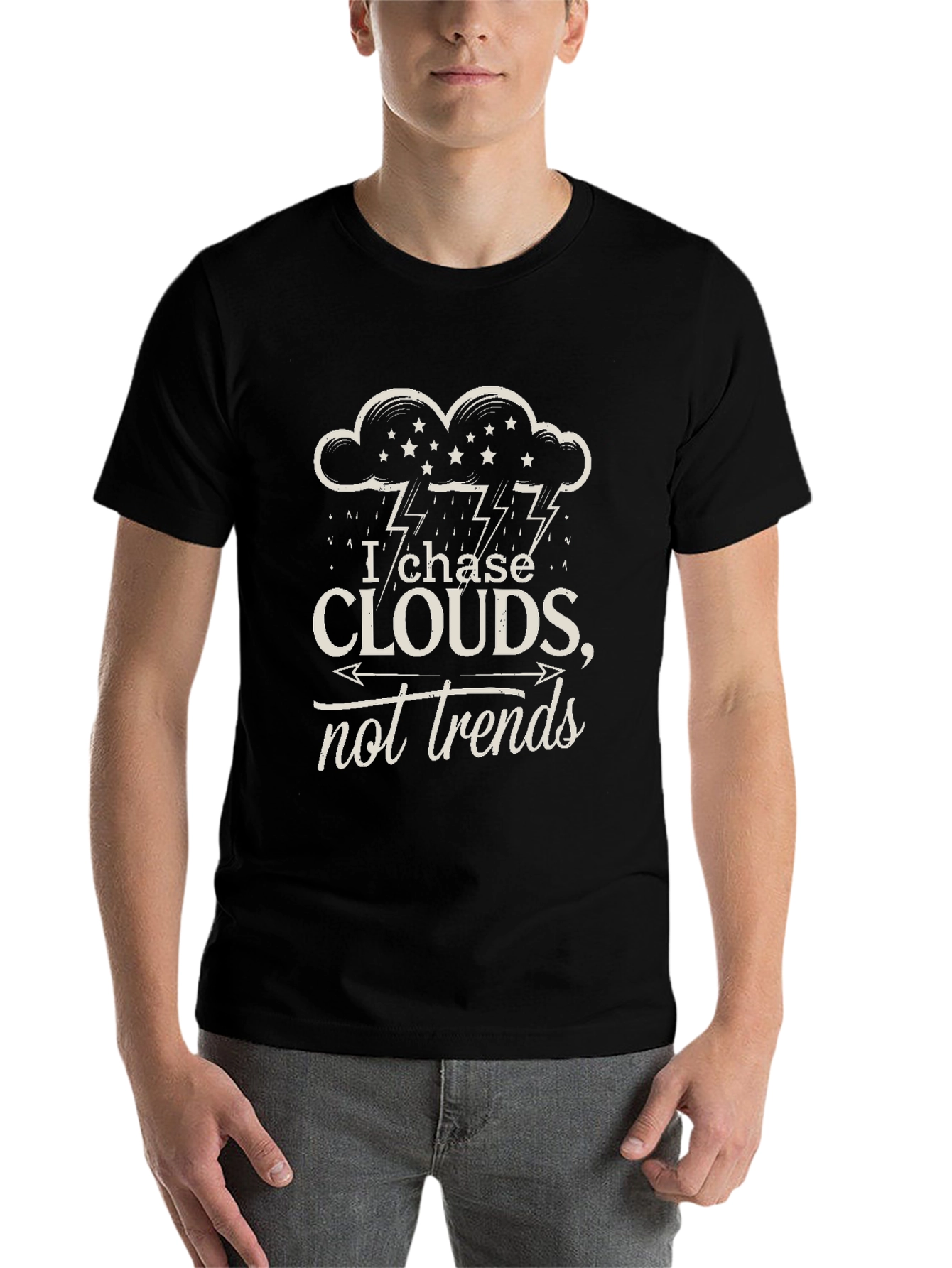 Black I Chase Clouds Tee - Unisex Black Graphic T-Shirt view 7