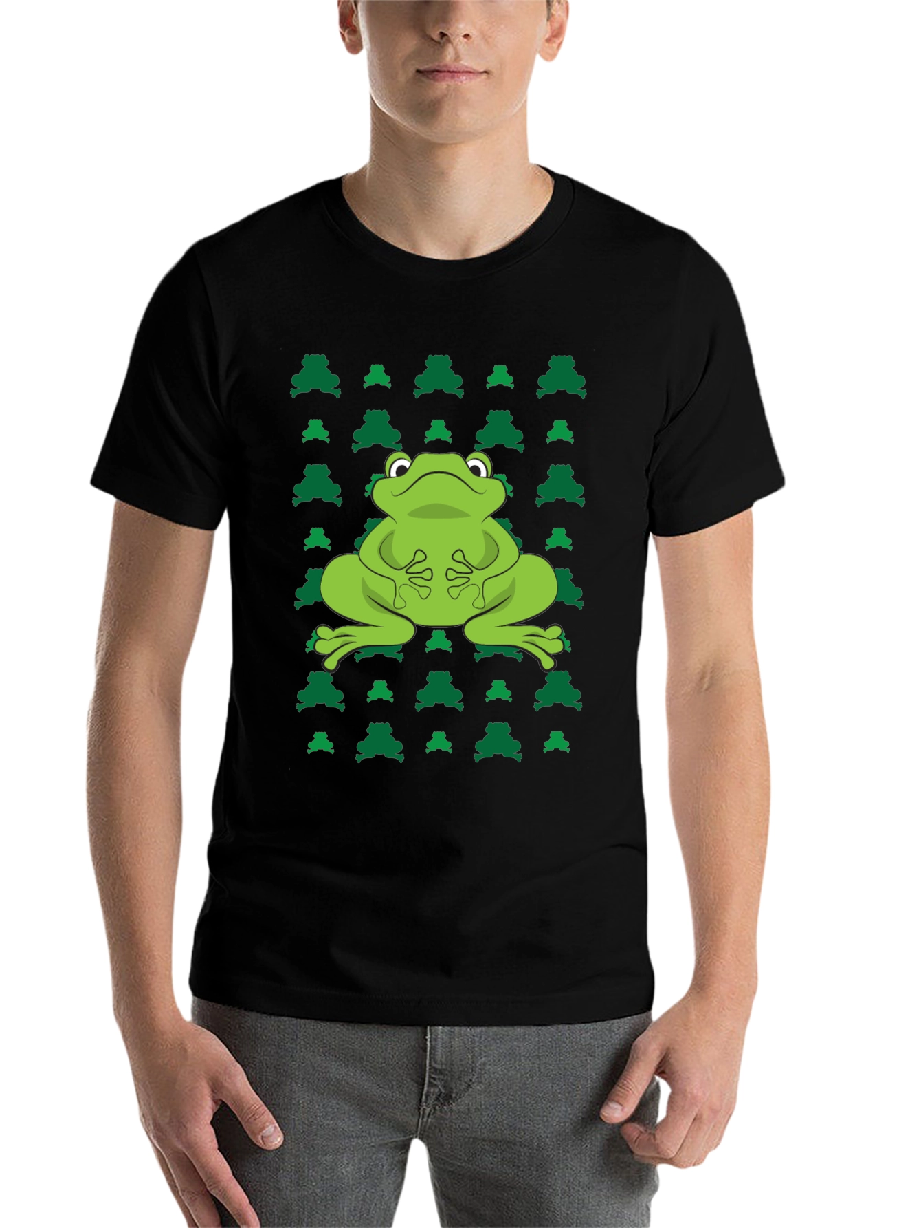 Black Frog Pattern Black T-Shirt view 7