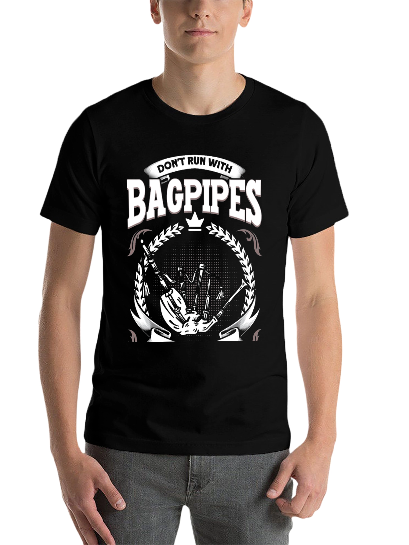 Black Don't Run With Bagpipes Graphic T-Shirt view 7