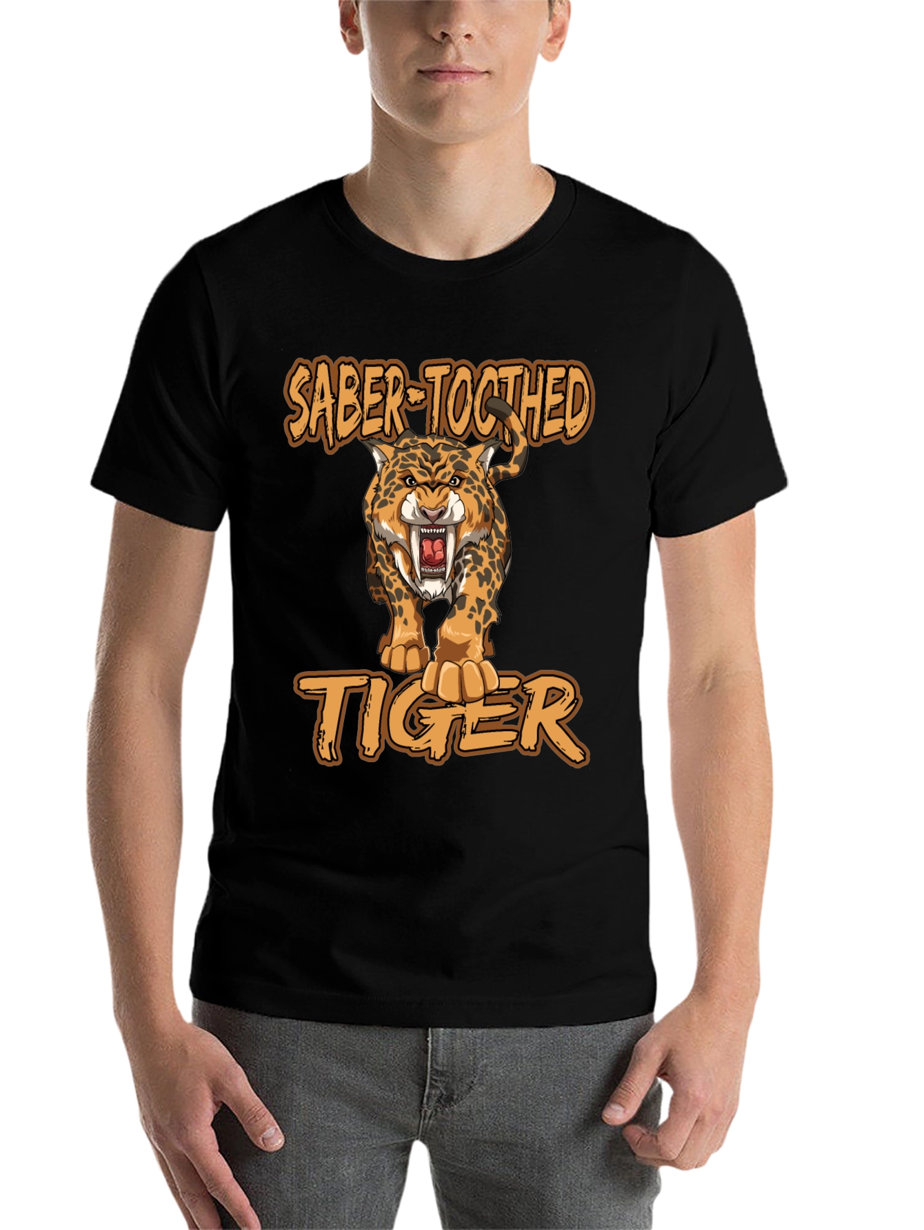 Black Saber-Toothed Tiger Graphic Print T-Shirt view 7