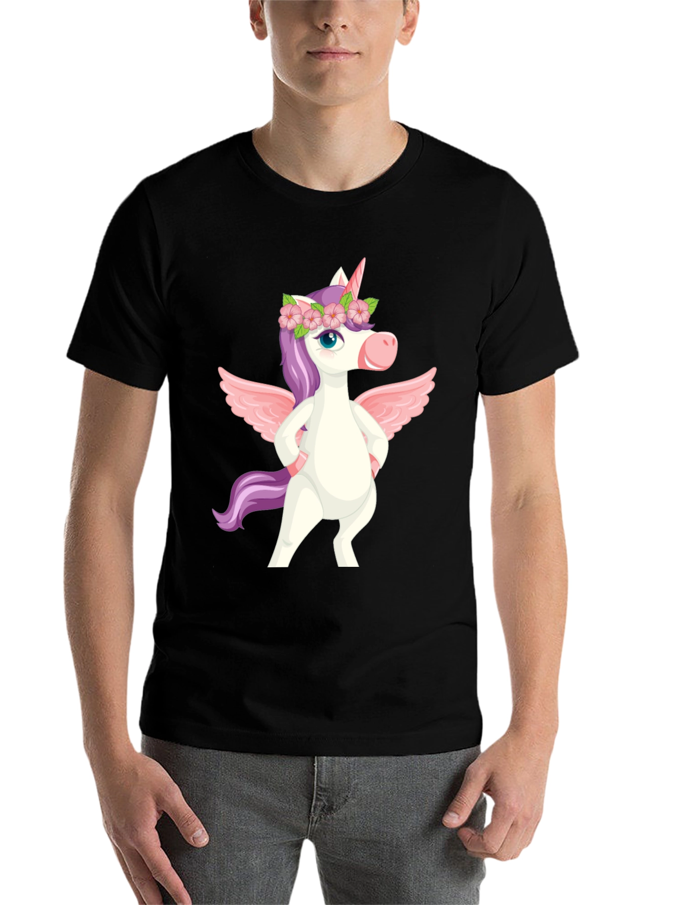 Black Unicorn Pegasus Graphic Tee - Men's Black T-Shirt view 7