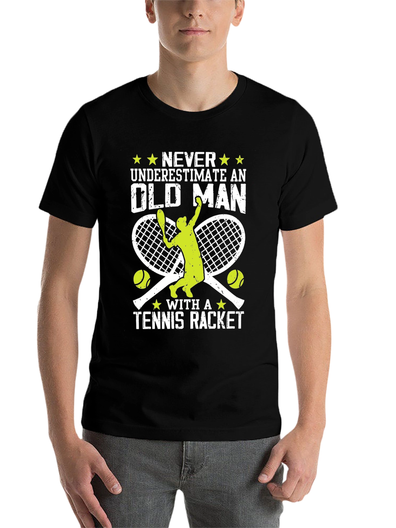 Black Funny Tennis Old Man T-Shirt  view 7