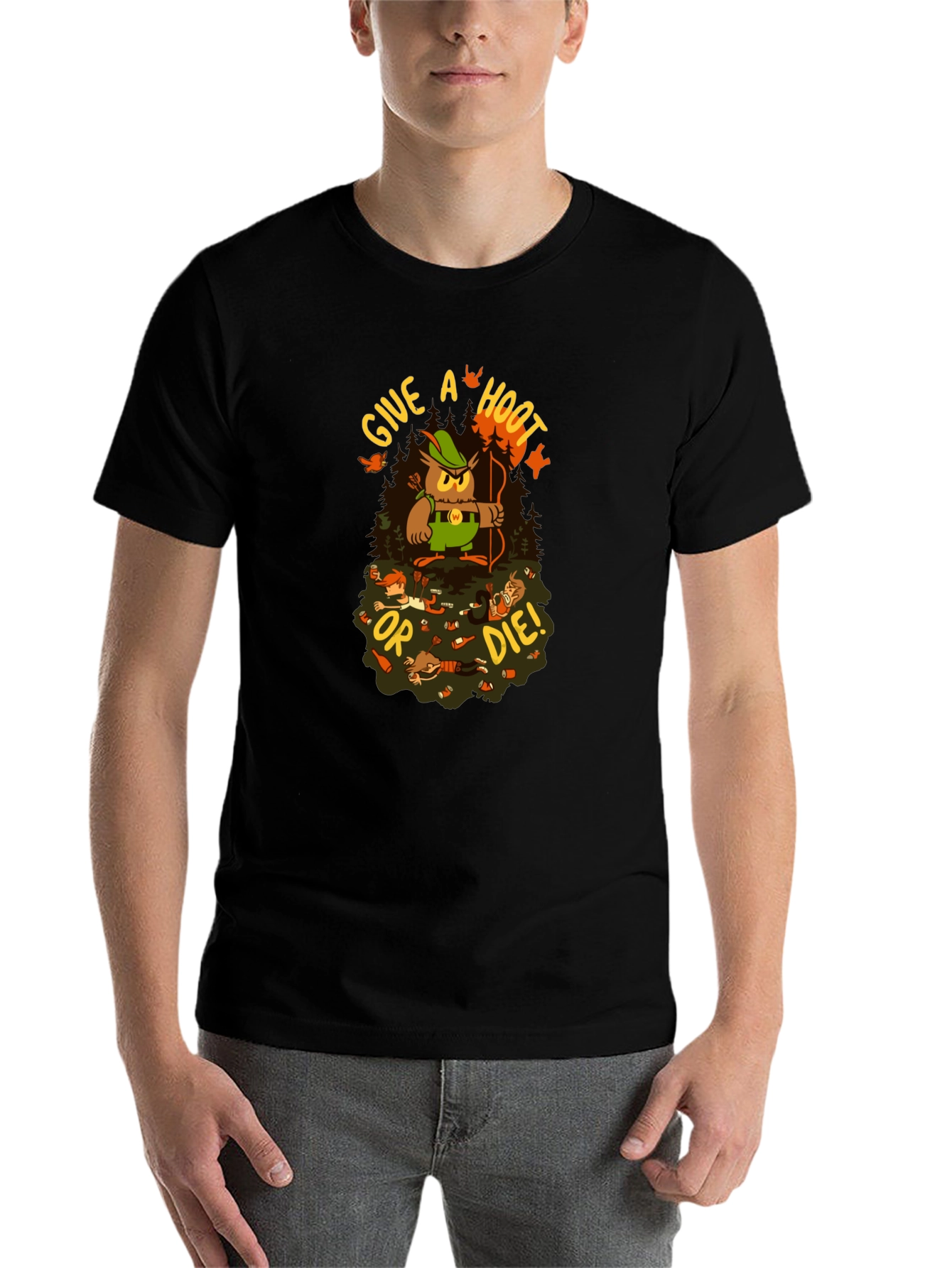 Black Give a Hoot or Die! Graphic T-Shirt view 7