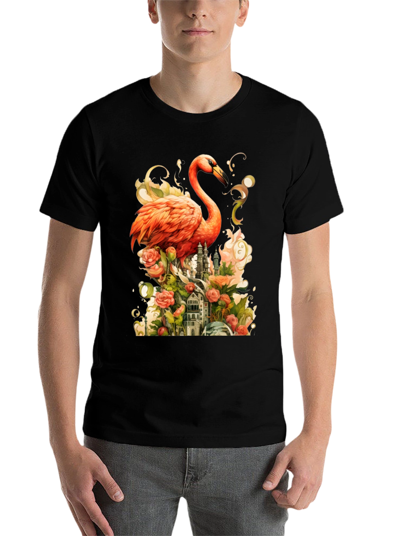 Black Flamingo Castle Graphic Tee view 7