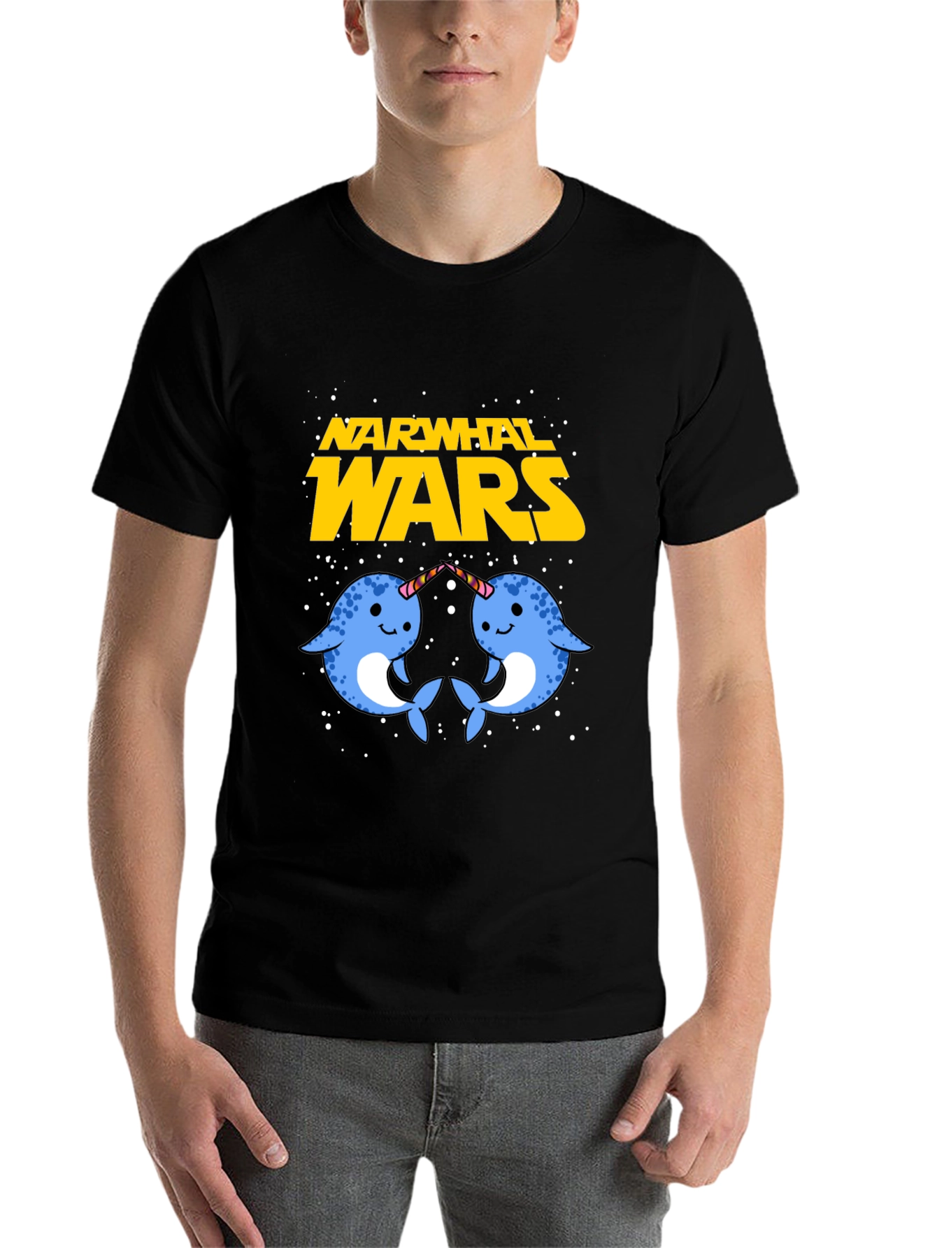 Black Narwhal Wars Graphic Tee - Funny Novelty T-Shirt view 7