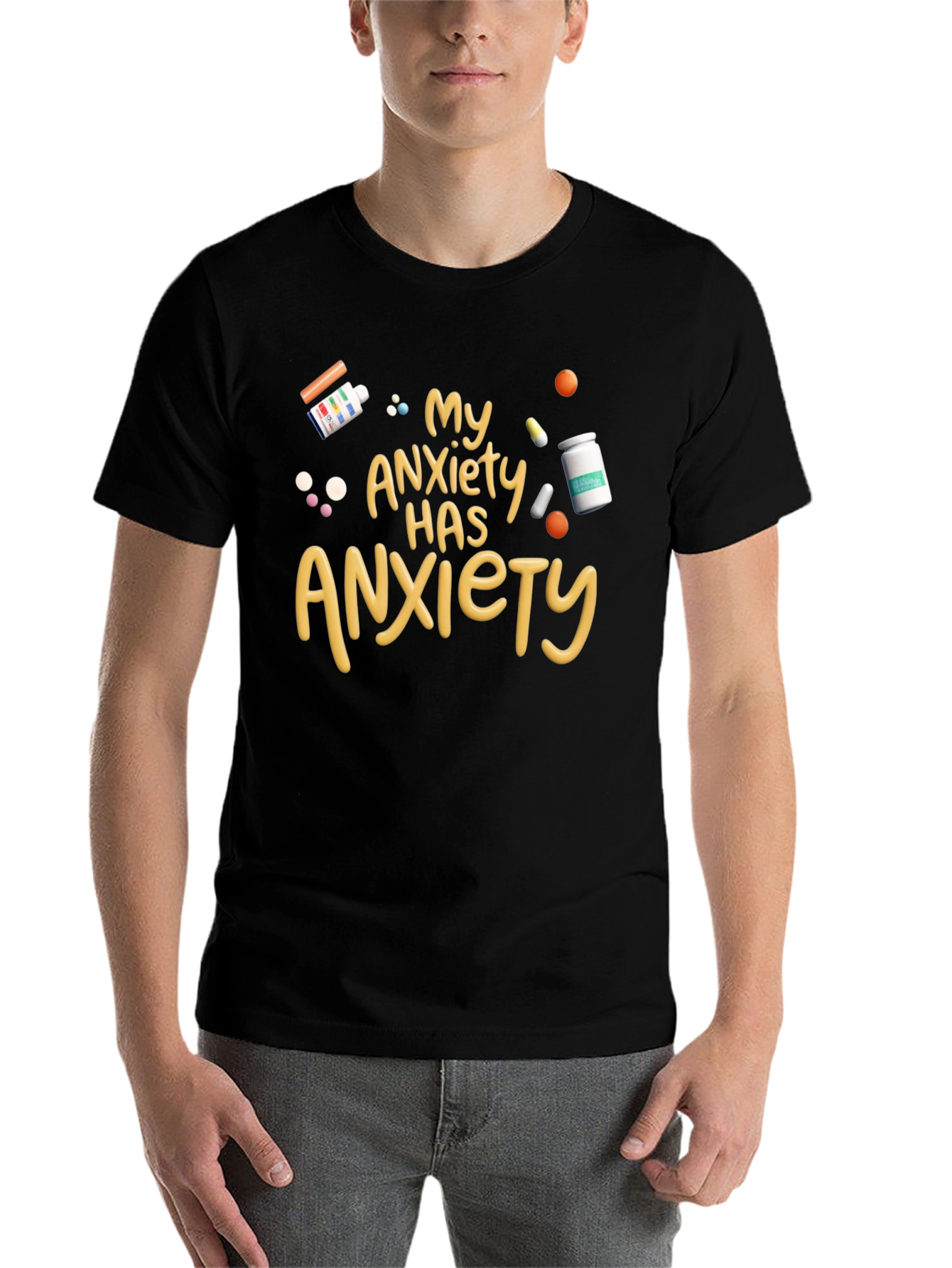 Black Anxiety Humor T-Shirt - My Anxiety Has Anxiety Graphic Tee view 7