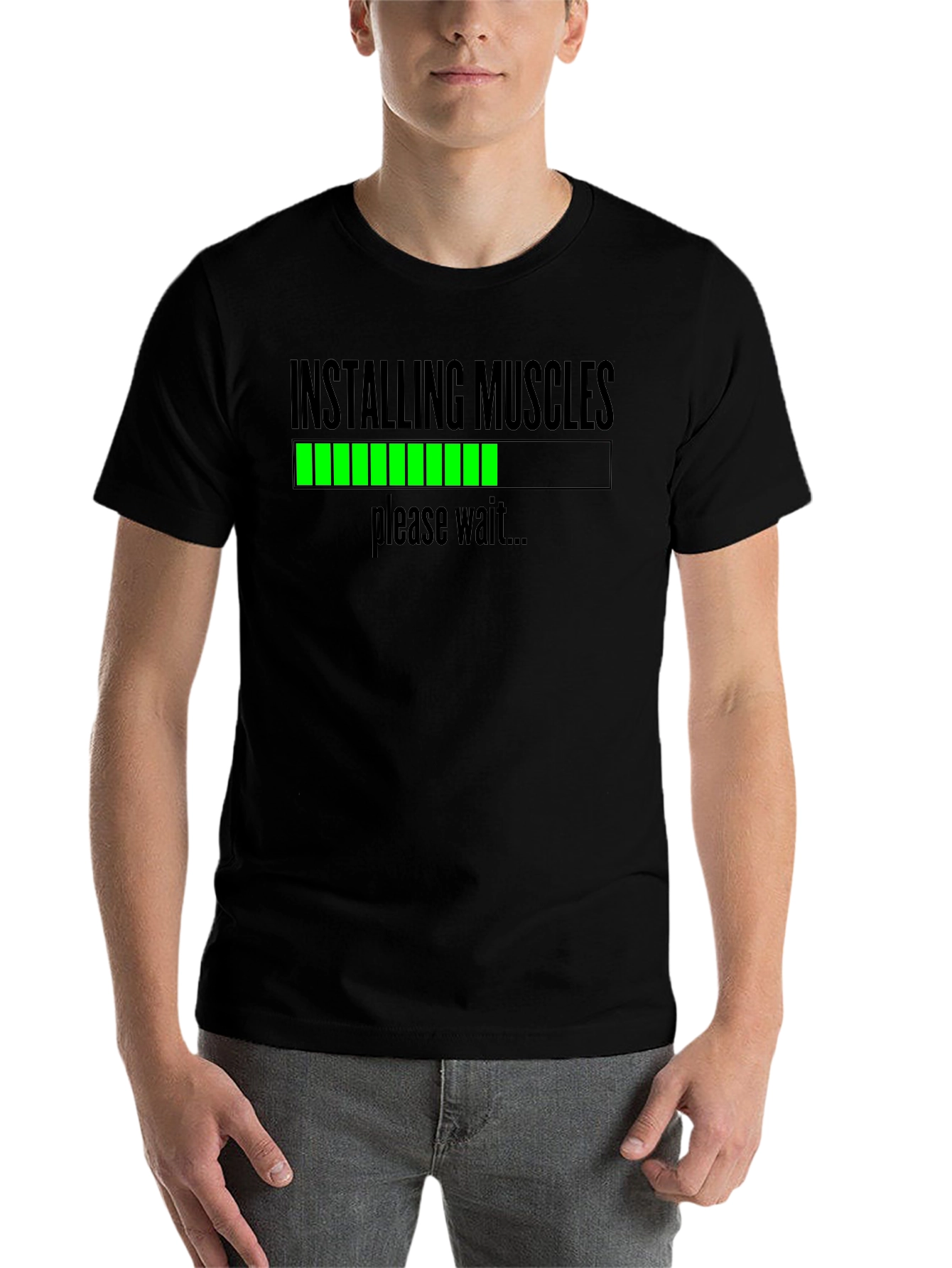Black Installing Muscles Funny Workout T-Shirt view 7