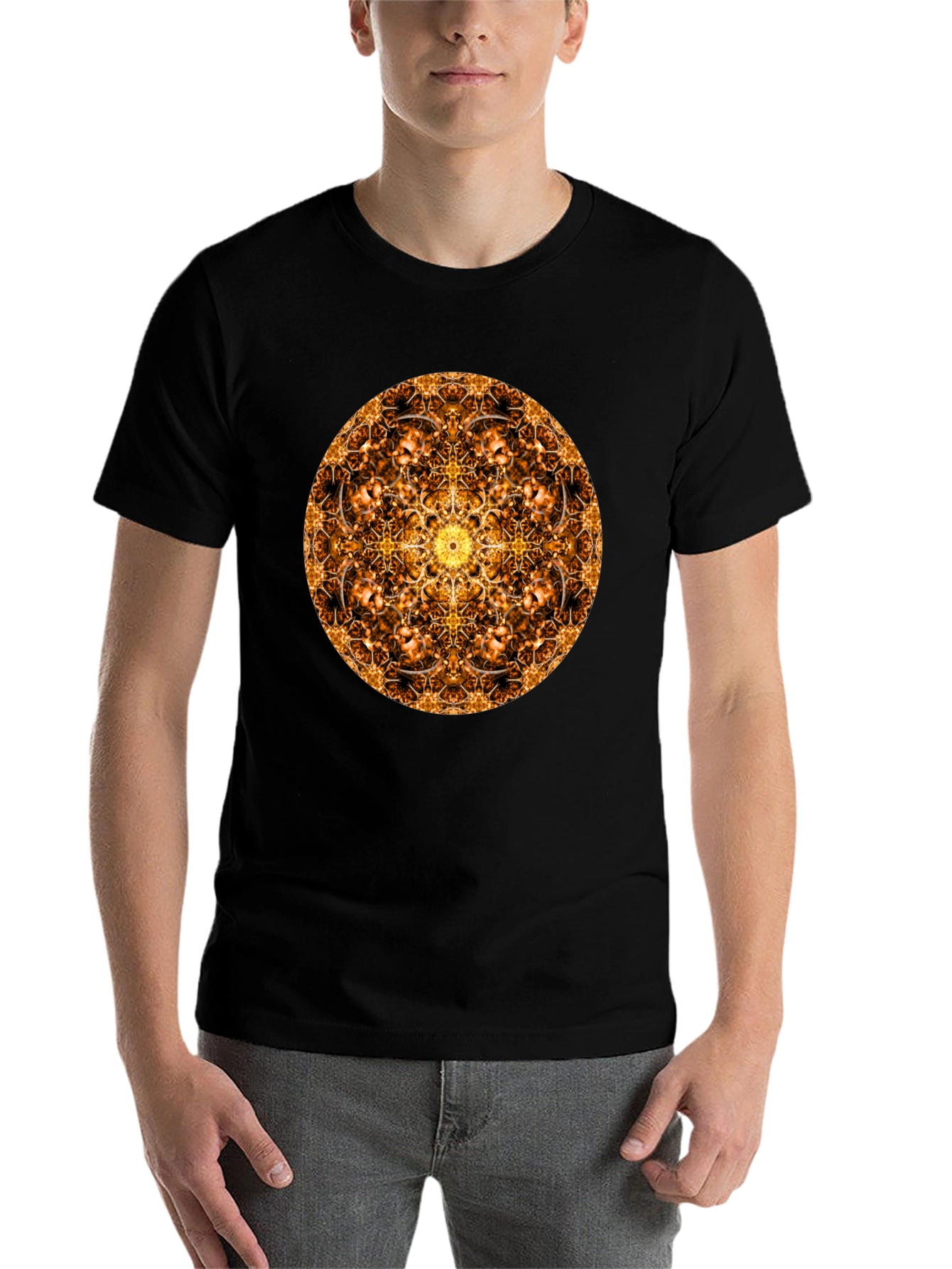 Black Golden Mandala T-Shirt: Sacred Geometry Design view 7
