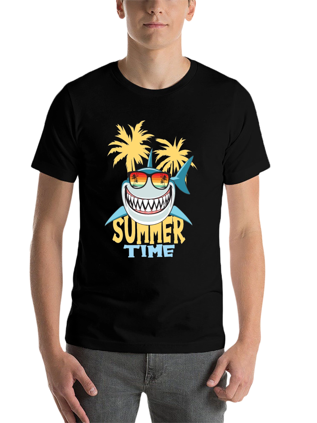 Black Summer Time Shark Graphic Tee view 7