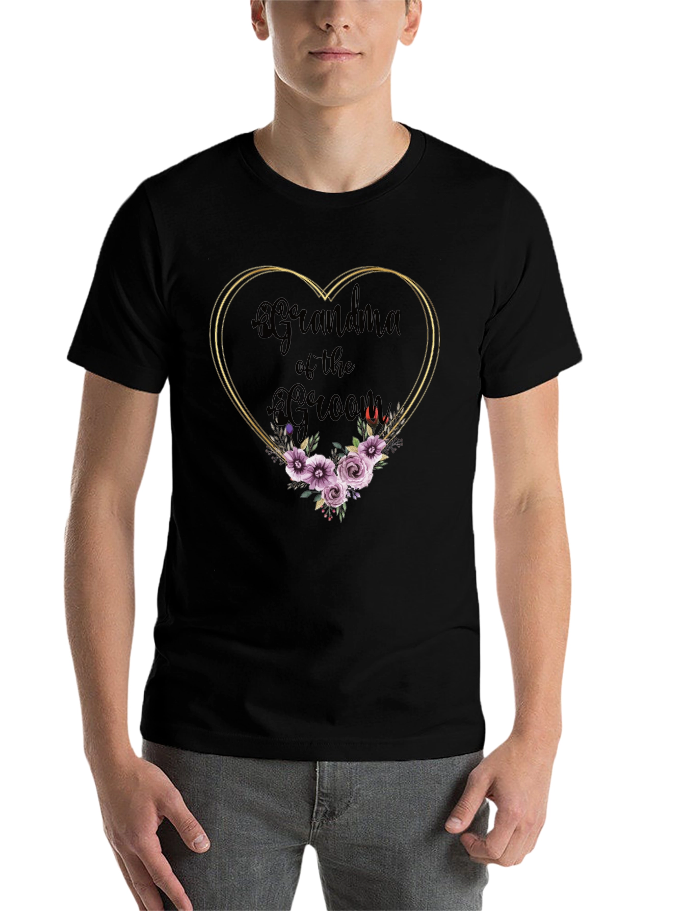 Black Grandma of the Groom Floral Heart Tee view 7