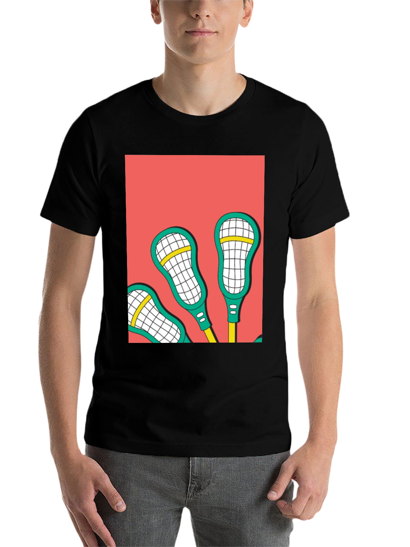 Black Lacrosse Sticks Graphic Tee - Cool Sport Design view 7