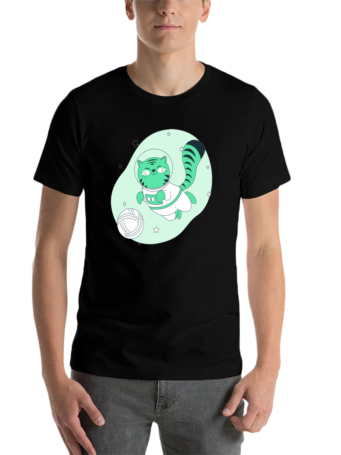 Black Astronaut Cat Graphic T-Shirt - Black view 7