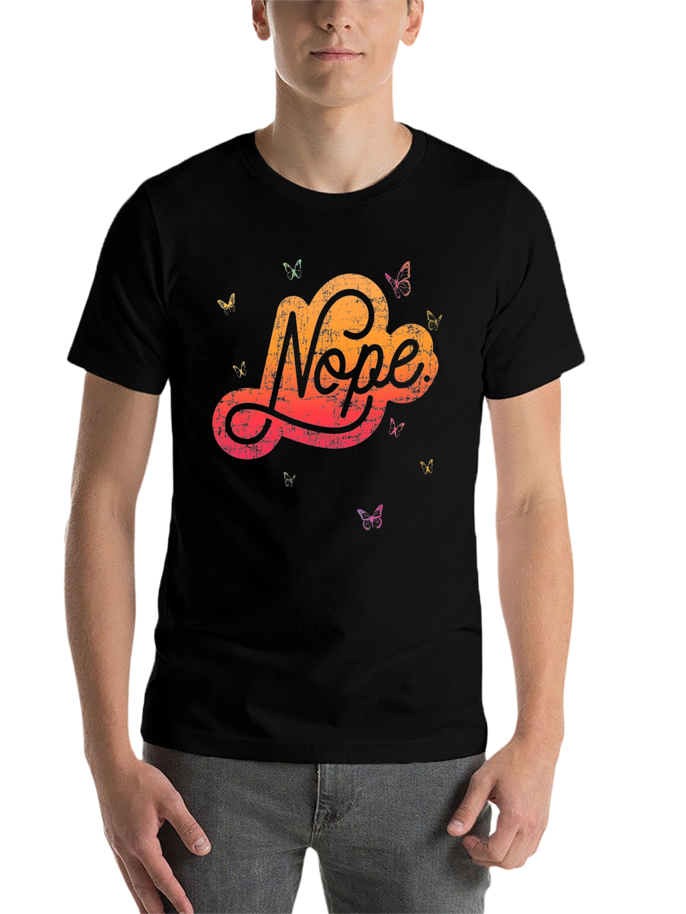 Black Nope Butterfly Graphic Tee - Soft Cotton Blend view 7