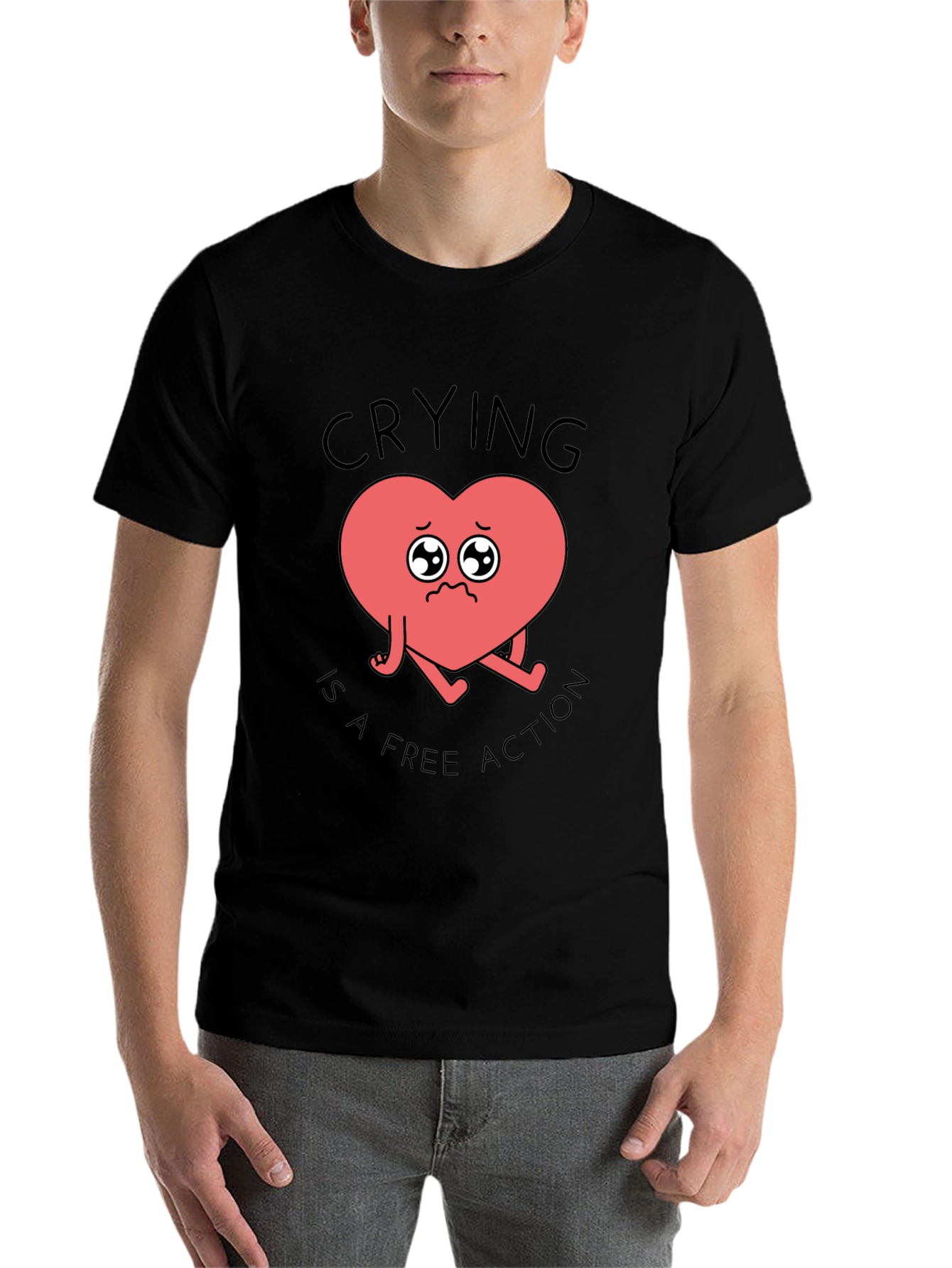 Black Crying Heart T-Shirt - Free Action Comfort Tee view 7