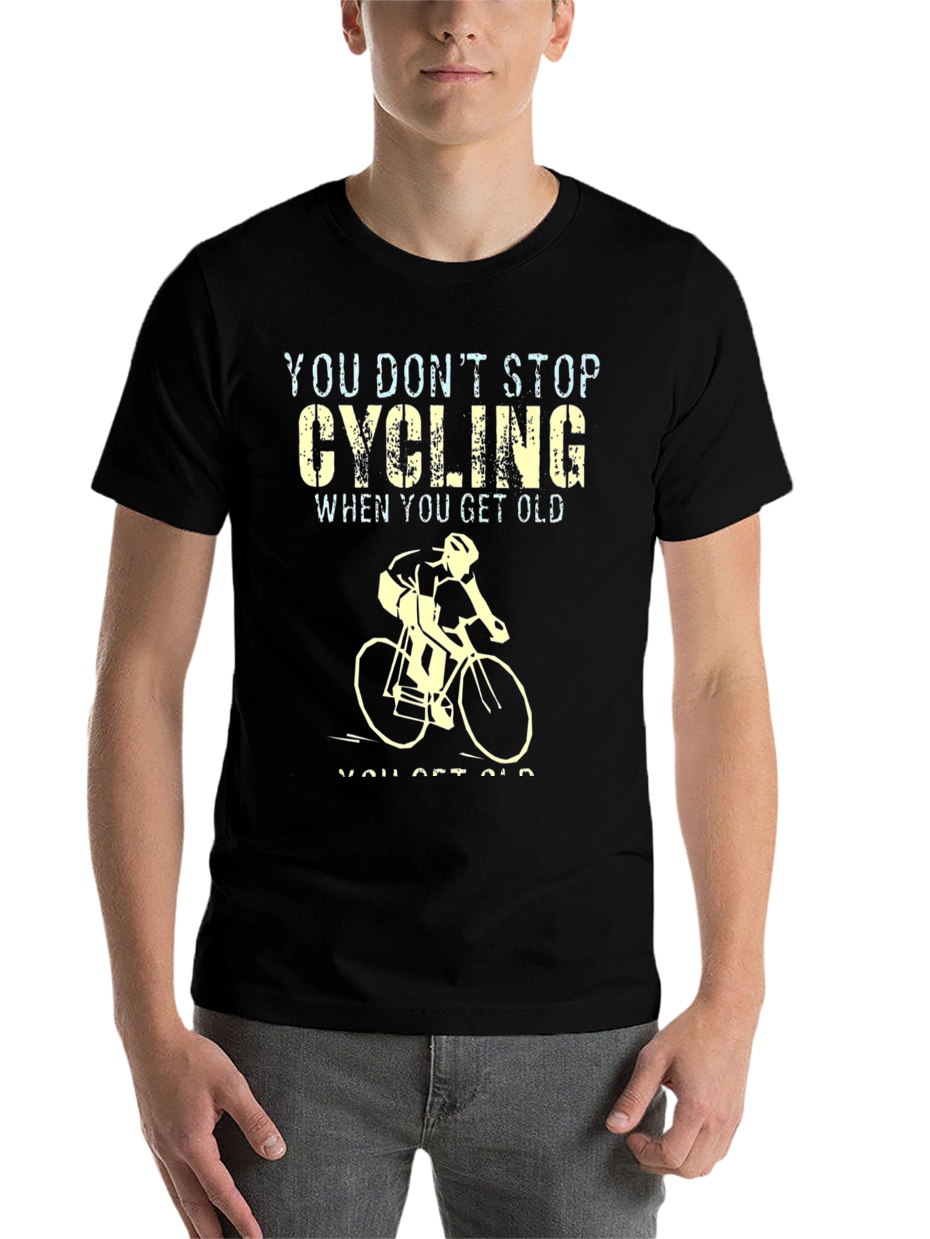 Black Cycling Never Gets Old Graphic Tee view 7