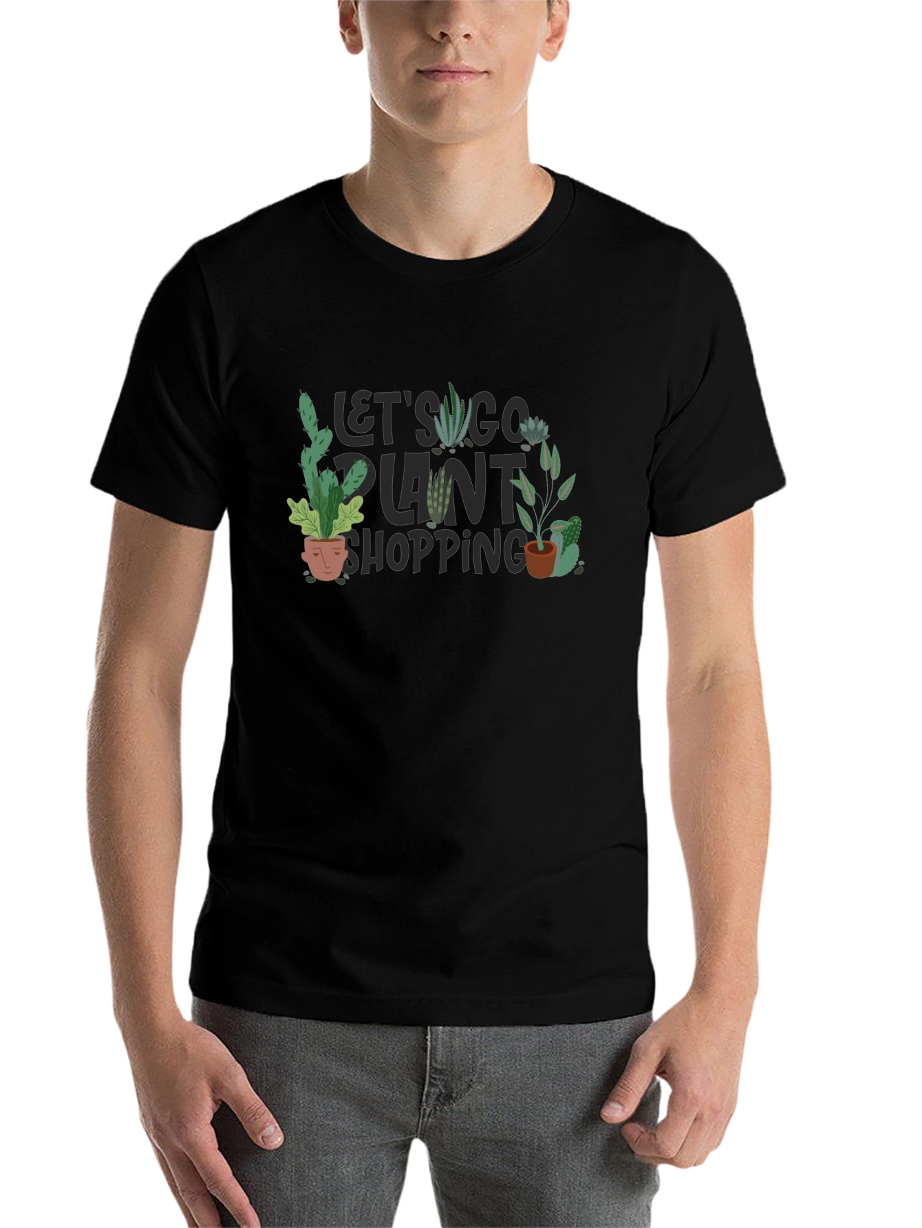 Black Plant Shopping T-Shirt - Unisex Crew Neck Tee view 7